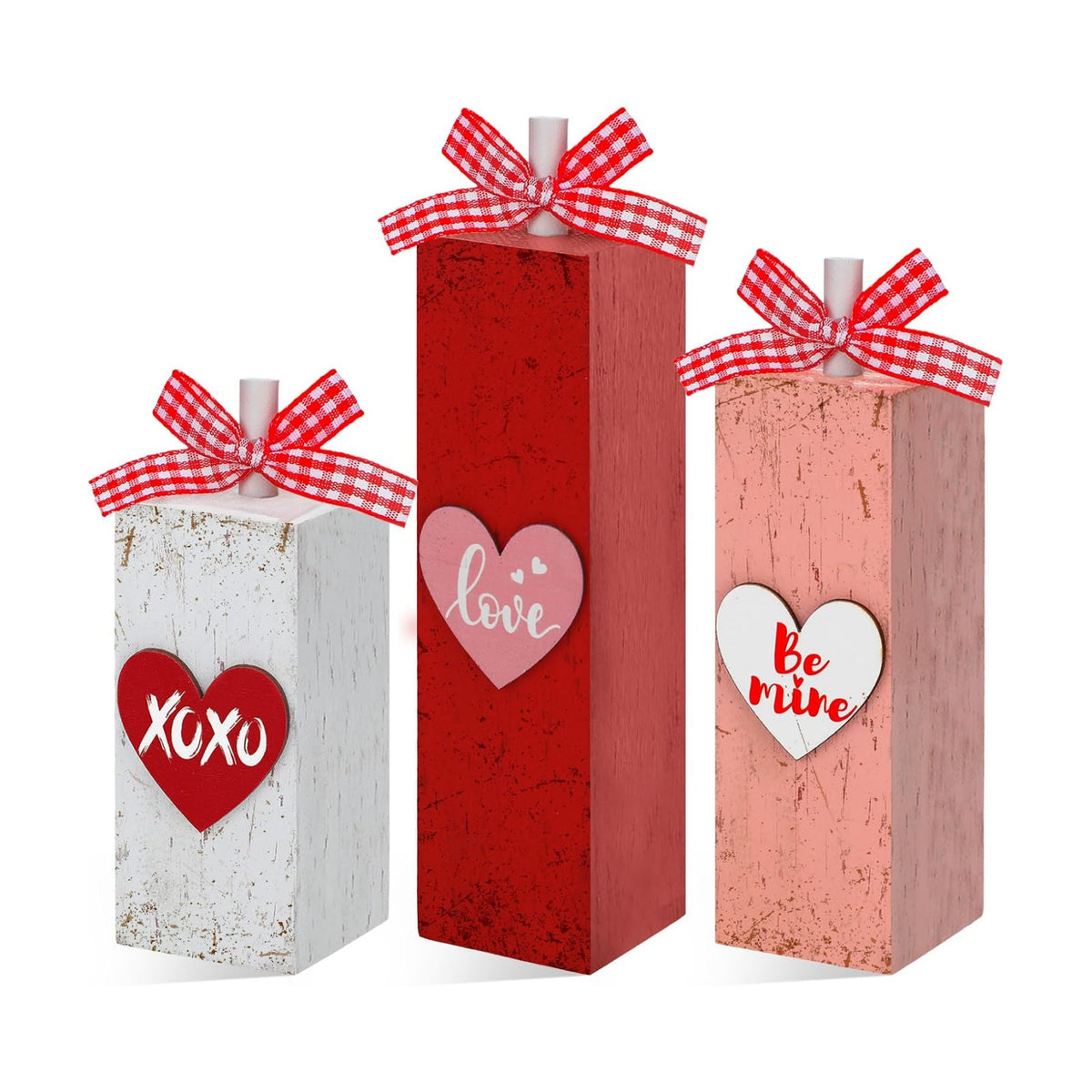 Redbaker 3 Pcs Valentines Day Table Decor, Be Mine Love Wood Sign for Home