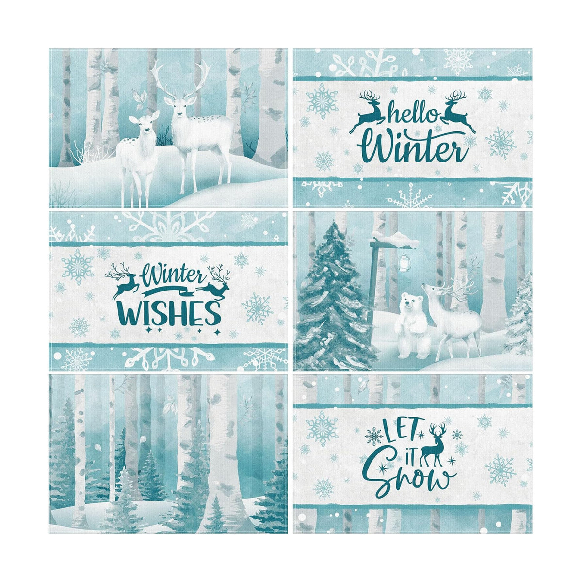 Hushee 6 Pcs Christmas Placemats Elk Winter Washable 12x18 Inch