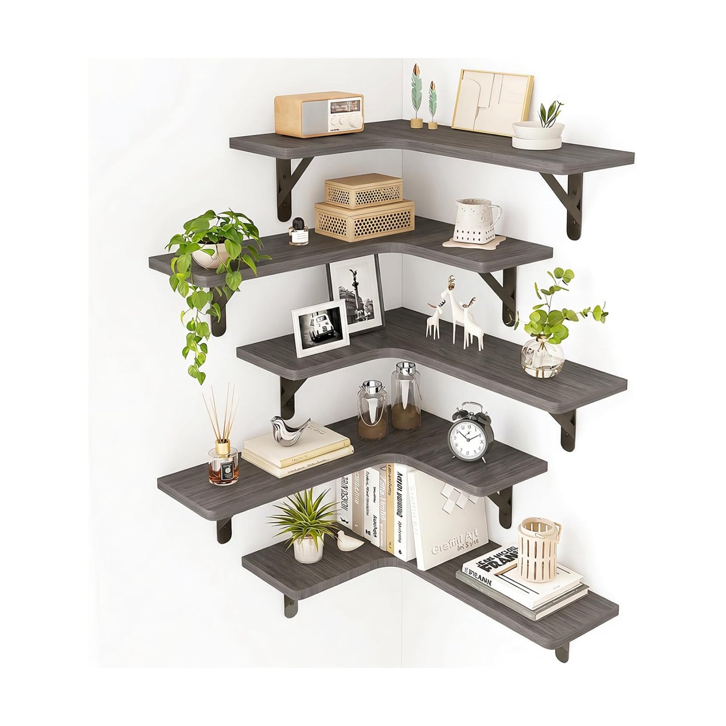 Fixwal Conner Shelves Wall Mounted for Decor, Weathered Grey Set of 5