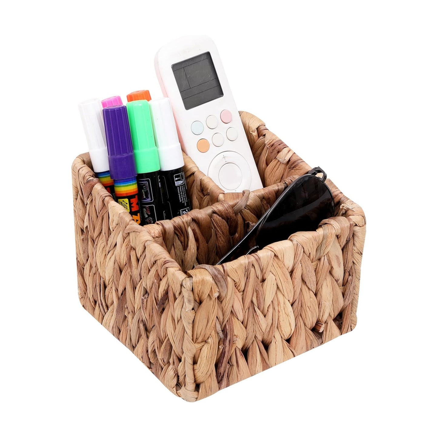 Wicker Remote Control Holder Hand Woven Water Hyacinth Storage Basket