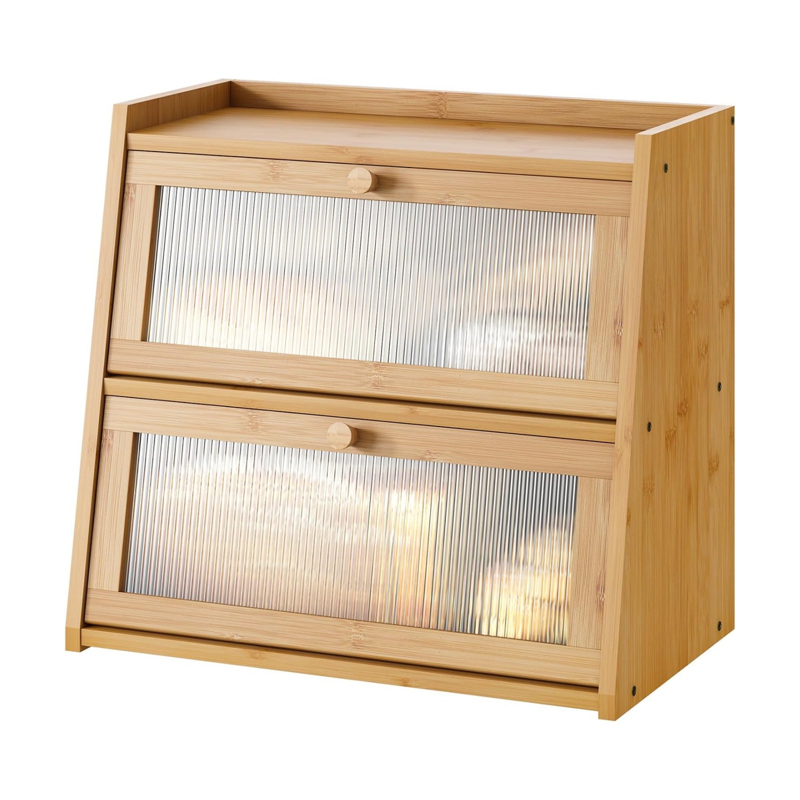 kiplant 2-Tier Bamboo Bread Box, Double Layer Bread Box for Kitchen Counter, Large Bamboo Bread Storage Container with