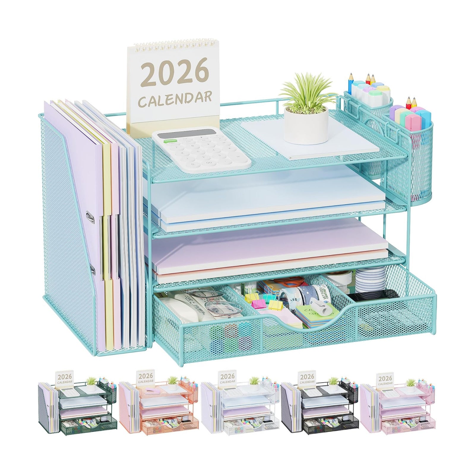 gianotter Desk Organizers and Accessories with File Holder, 4-Tier Desk Accessories & Workspace Organizers with Drawer