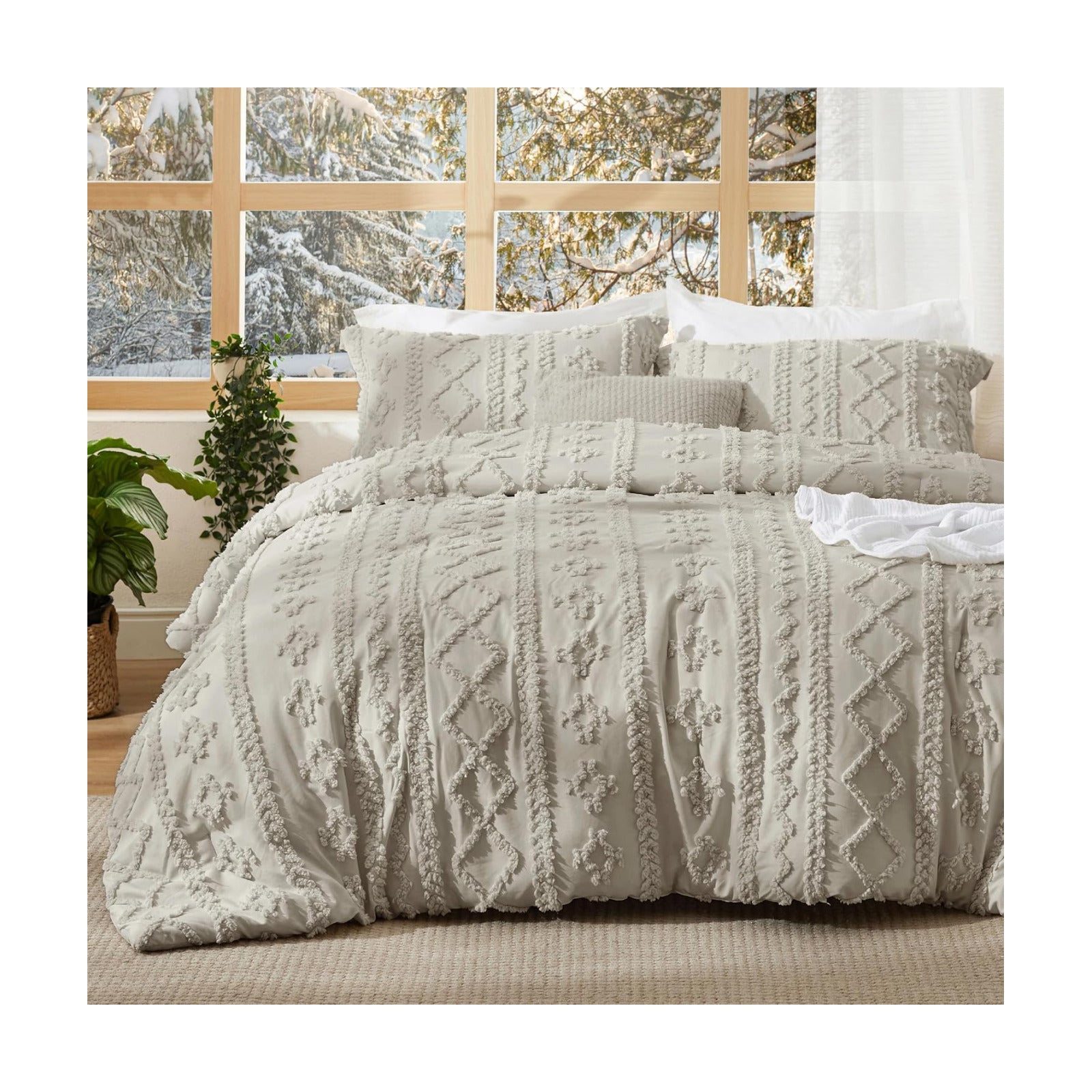 Bedsure Tufted Boho Comforter Set California King Size - Linen Boho Bed Set, GentleSoft™ 3 Pieces Farmhouse-Style