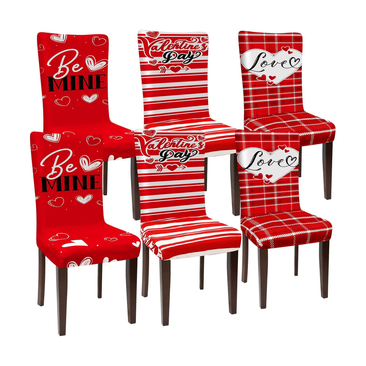 Preboun Valentine's Day Chair Covers Set of 6 Valentines Dining Protector Stretch Red Heart Removable Washable Valentine Be Mine Slipcovers for Dining Hotel Party Wedding