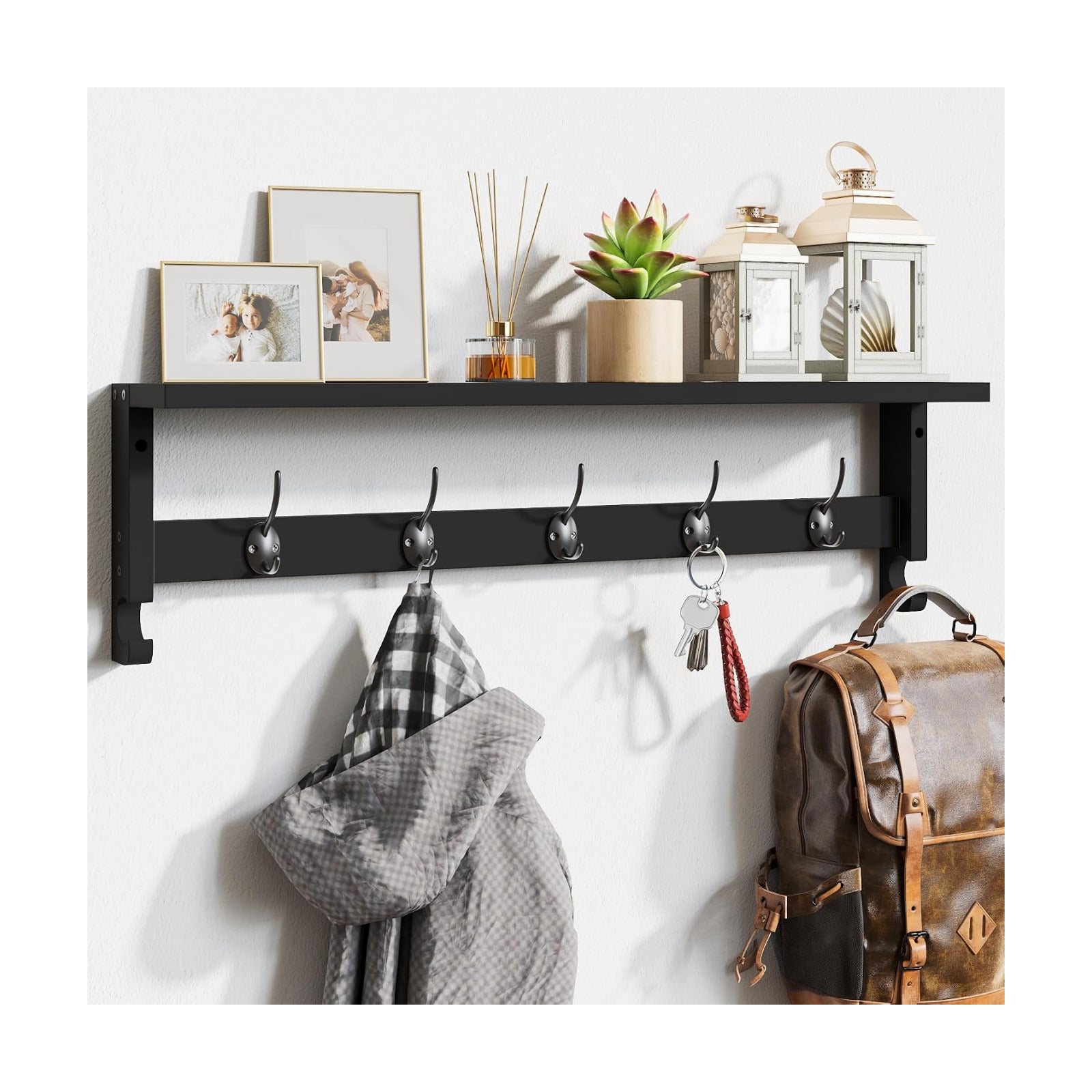 AMBIRD Coat Rack Wall Mount with Shelf, 28.9 Inches Coat Hooks Wall Mounted with 5 Hooks, Hat Wall Hooks for Hanging in
