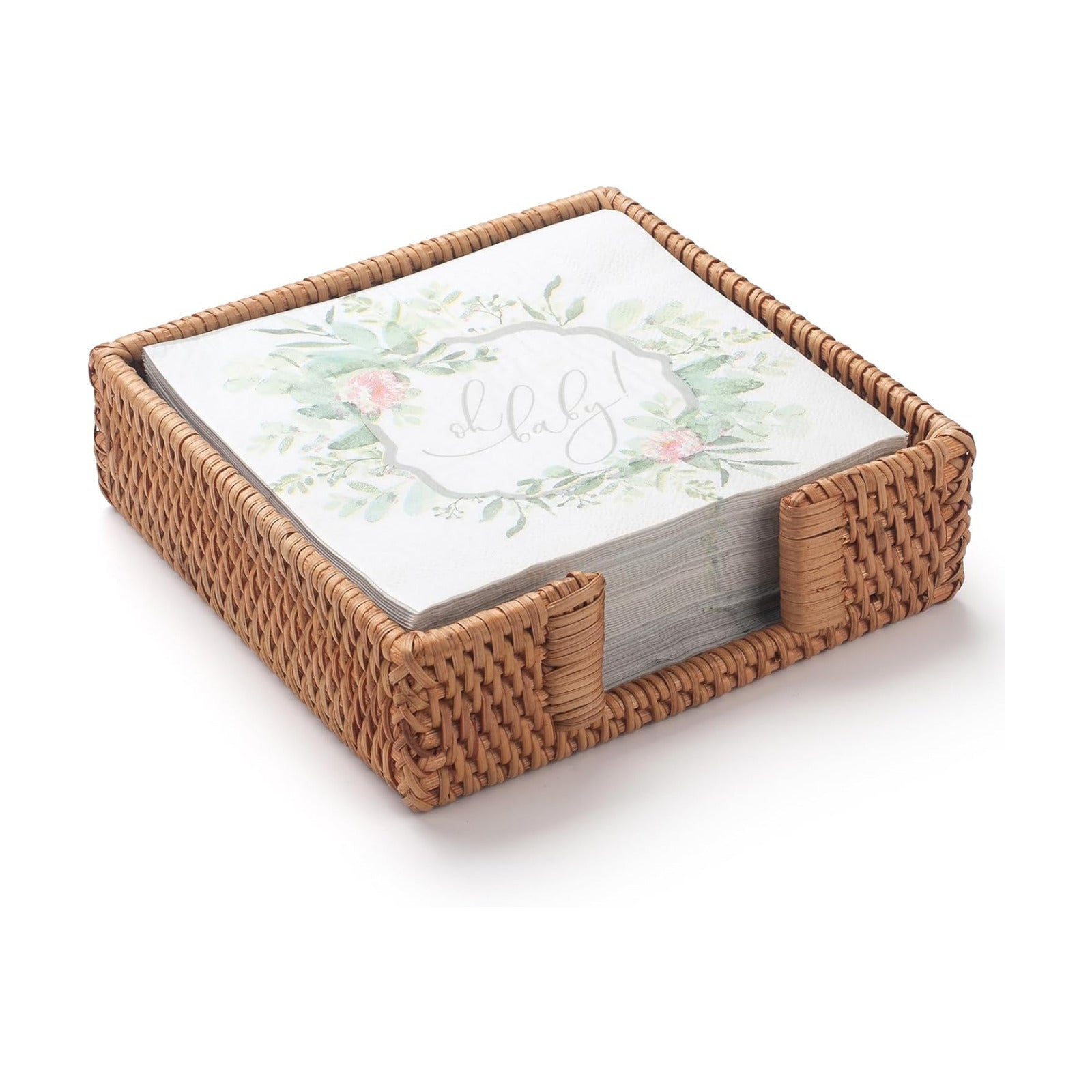 Rattan Napkin Holder Woven Flat Napkin Basket Tray / Square / 7.5 x 7.5 x 2.5