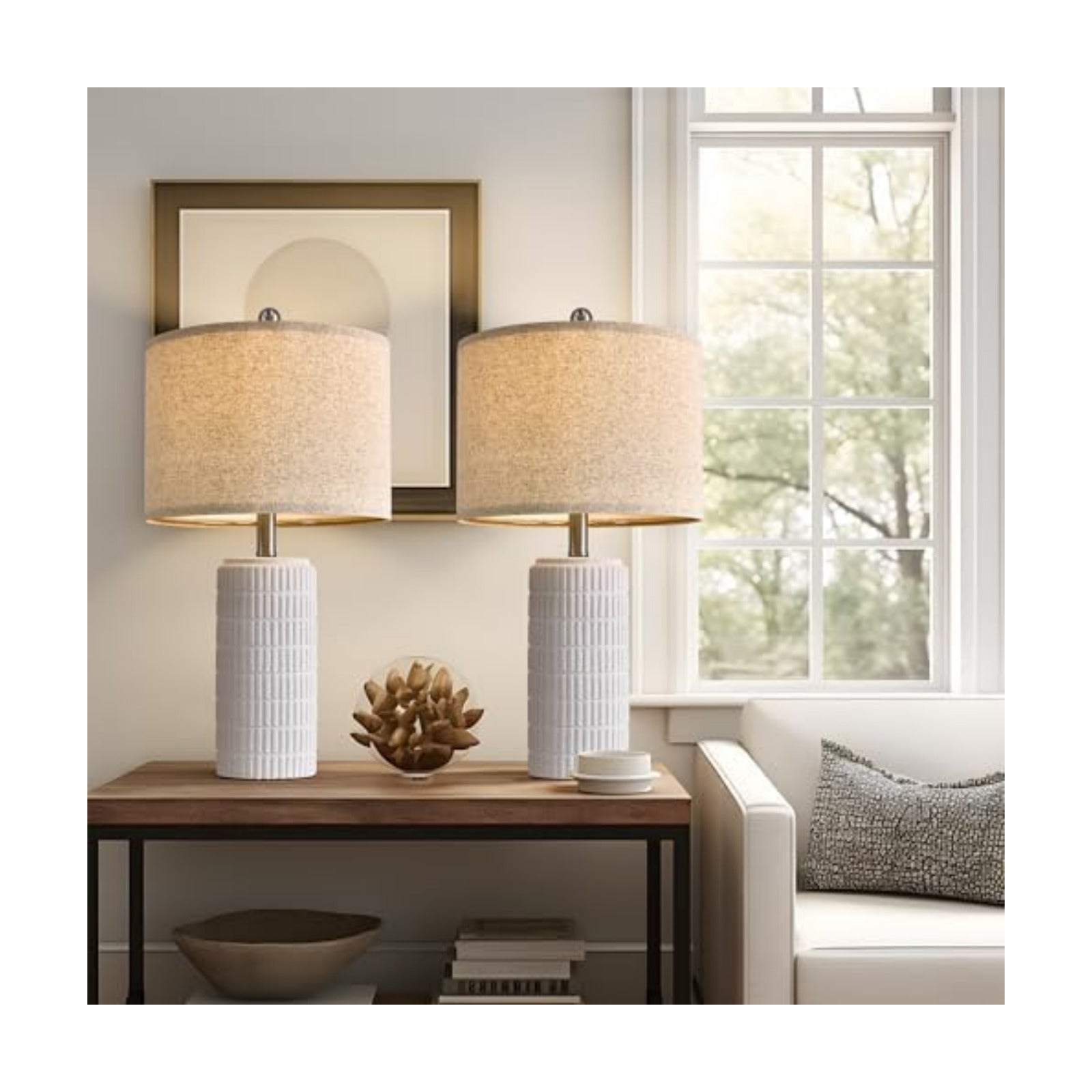 PoKat 23" Table Lamp, Farmhouse Bedside Lamps for Bedroom Set of 2, Ceramic End Table Lamps for Living Room