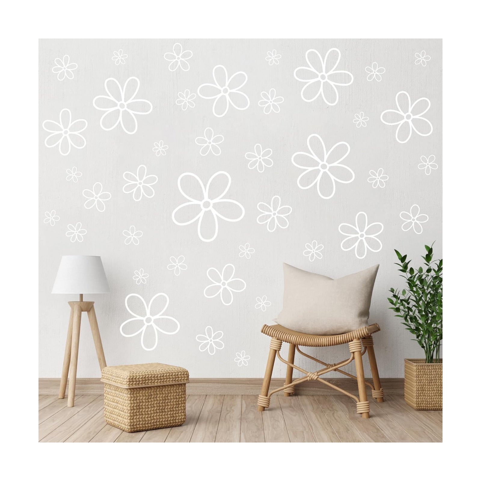 Daisy Wall Sticker in Total Vinyl Flower Art Aesthetic Transparent Vinyl Peel / White / Set of 44