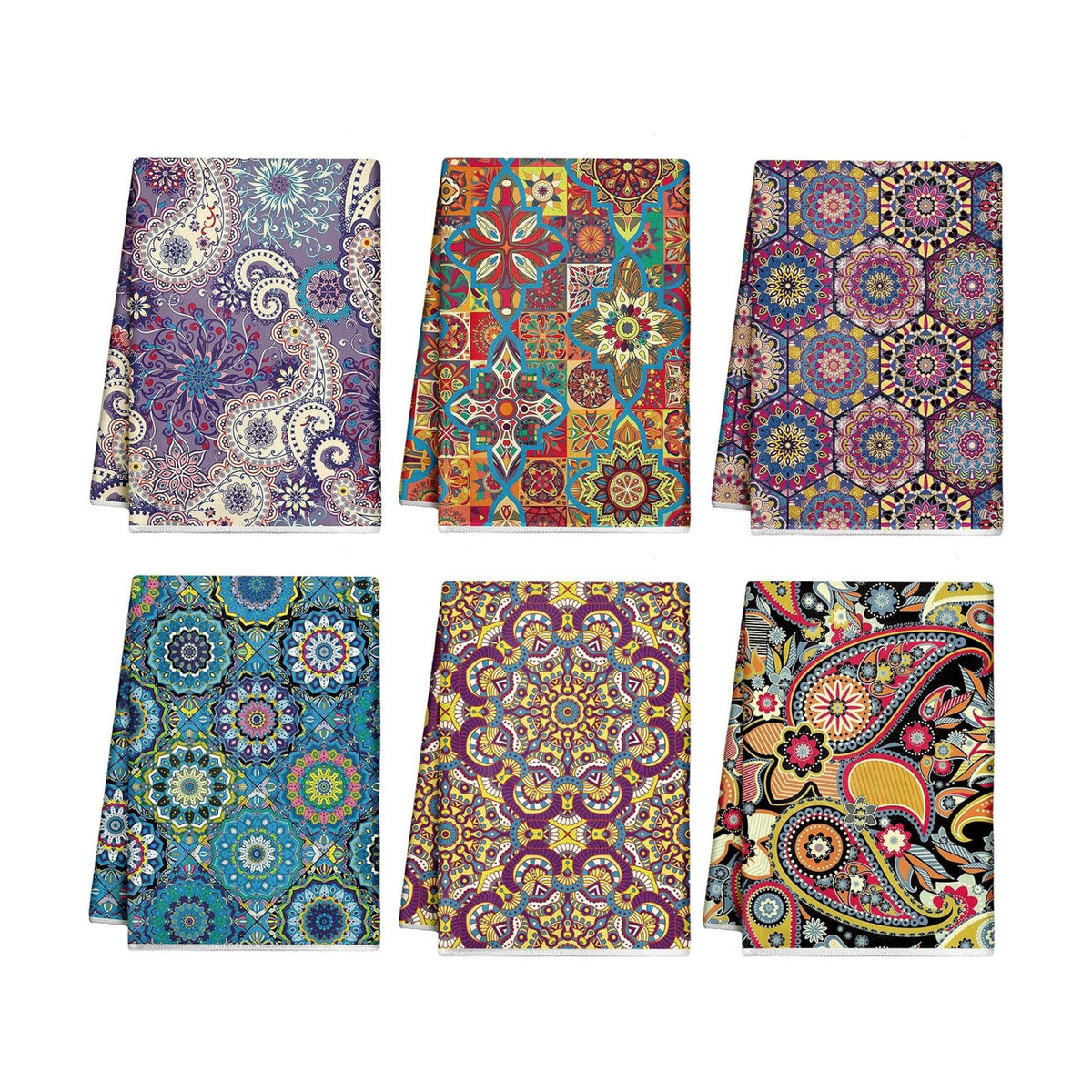 Redbaker 6 Pcs Boho Kitchen Towels, Mandala Absorbent Dish Towels