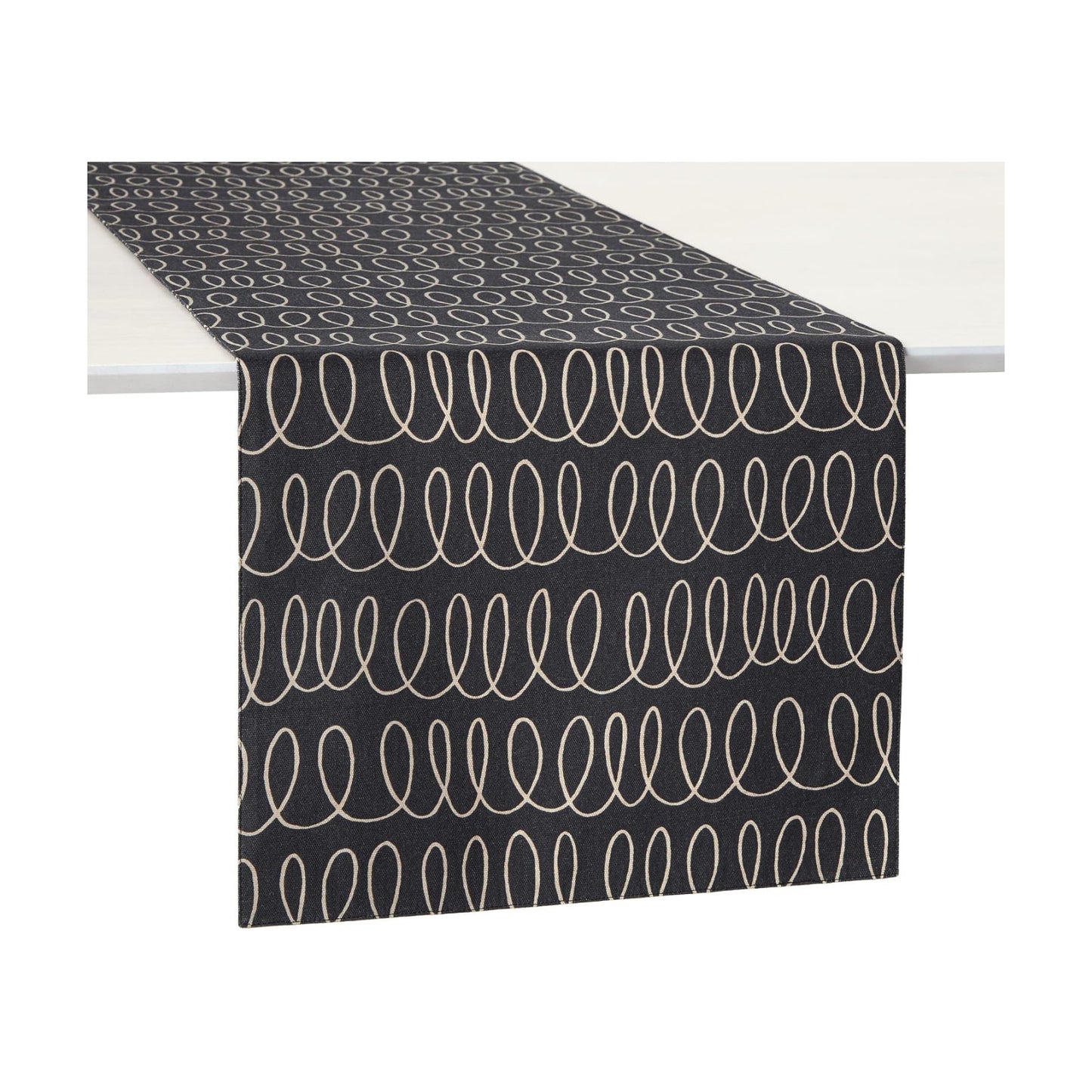 kate spade new york in The Loop & Joy Dot Reversible Table Runner, 100% Cotton, Machine Washable, Black/Beige, 15"x72"