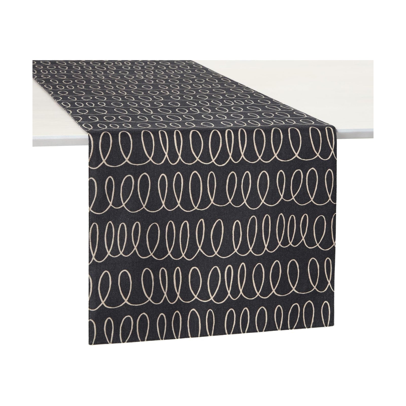 kate spade new york in The Loop & Joy Dot Reversible Table Runner, 100% Cotton, Machine Washable, Black/Beige, 15"x72"