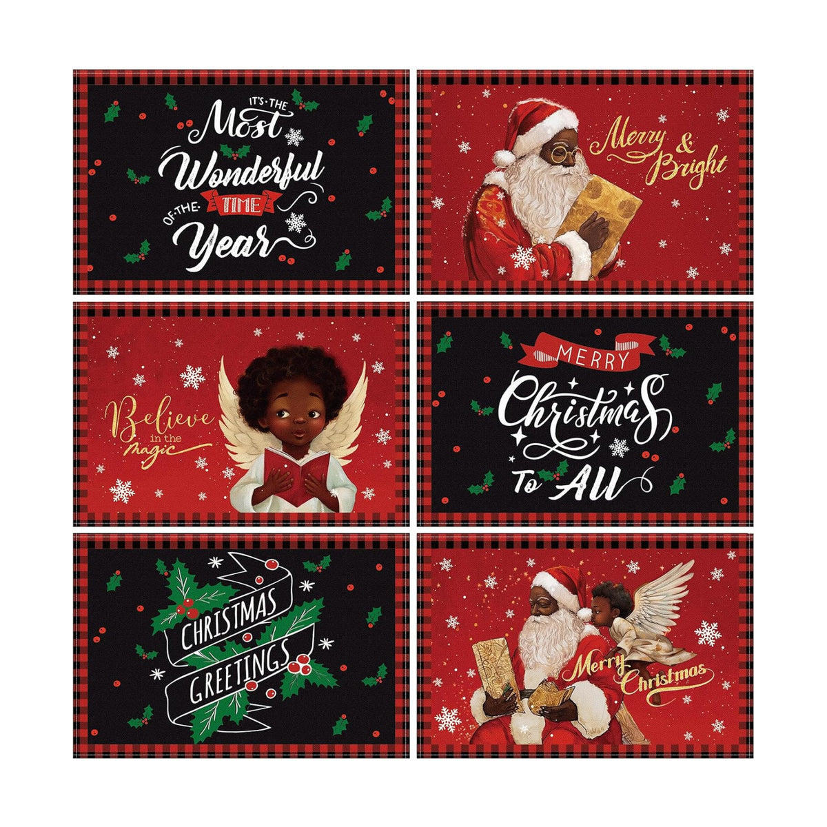 Hushee 6 Pcs Christmas Place Mats 12" X 18" People Theme Washable