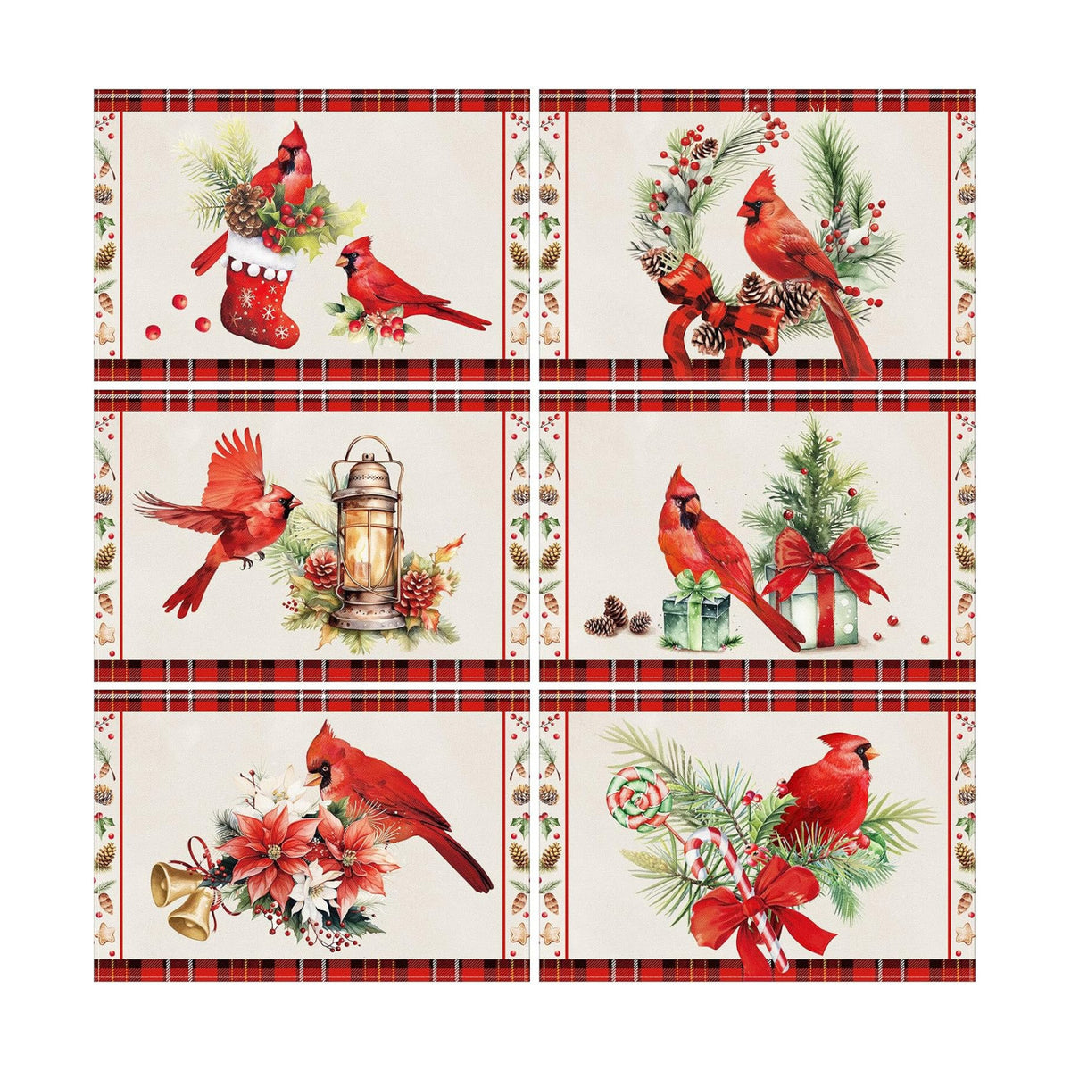Hushee 6 Pack Christmas Cardinal Placemats 12x18 Washable Heat Resistant