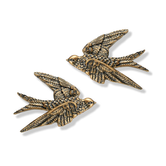 Vintage Bird Sculpture Home Wall Art Decor / Antique Gold / 4.75 Inch / Set of 2