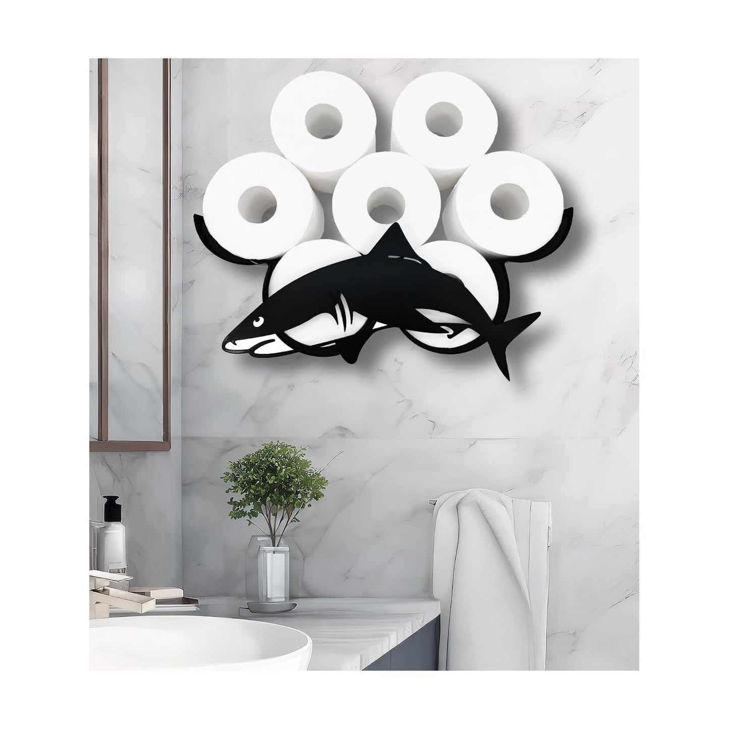 Shark Toilet Paper Holder - Wall-Mounted Bathroom Storage Decor, Holds 8 Rolls - Decorative and Space-Saving Design