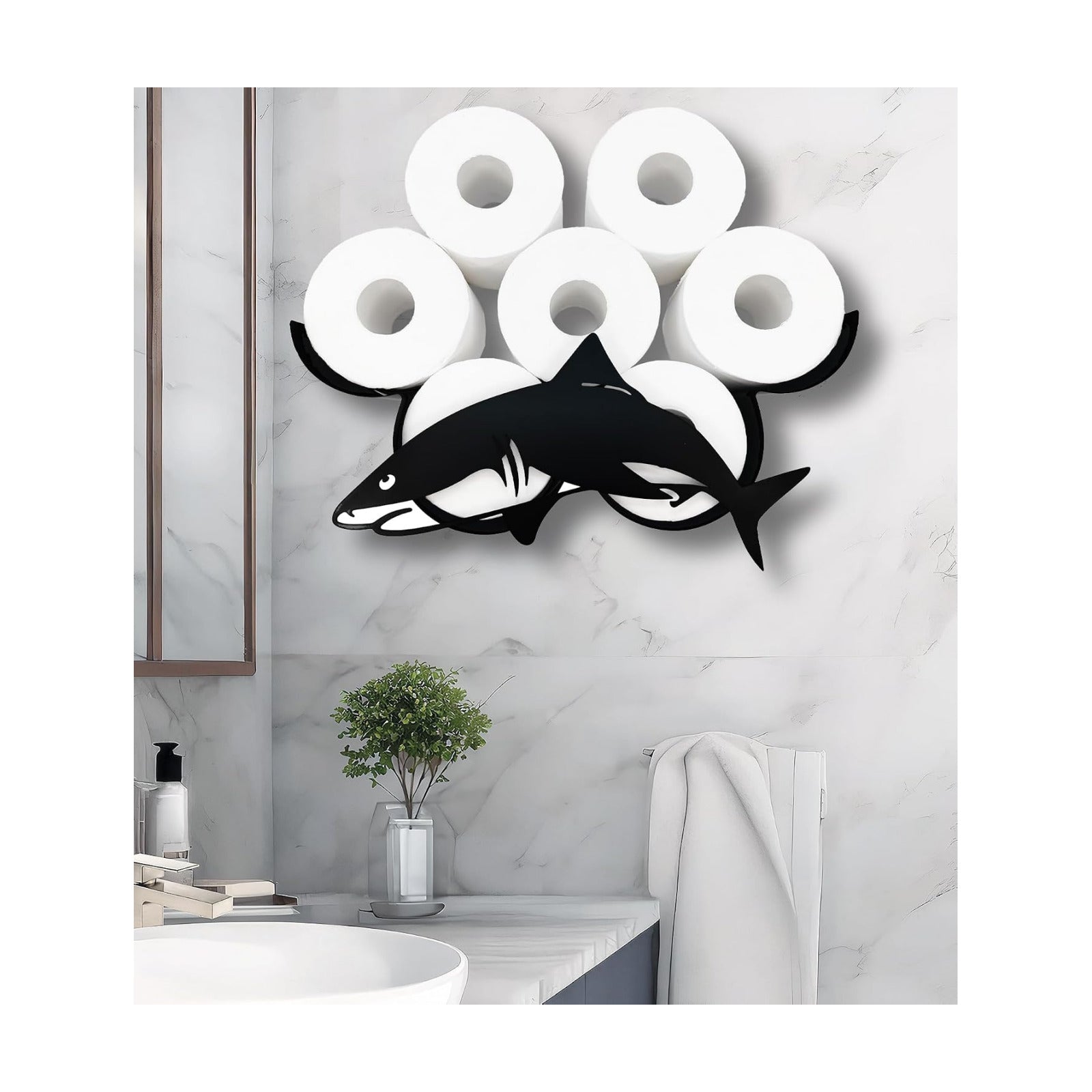 Shark Toilet Paper Holder - Wall-Mounted Bathroom Storage Decor, Holds 8 Rolls - Decorative and Space-Saving Design