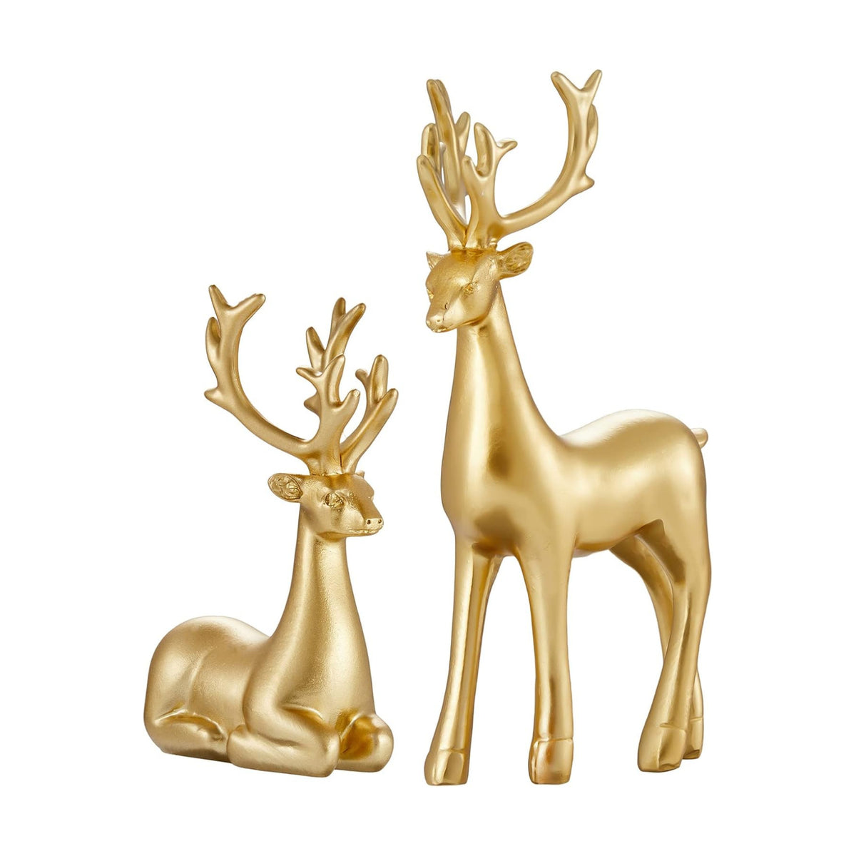 Christmas Decorative Gift 2PCS Deer Sculpture 3D Geometric Deer Ornaments Used to Set Off The Festive Atmosphere Fireplace Dining Table Living Room Decoration (Gold Smooth)