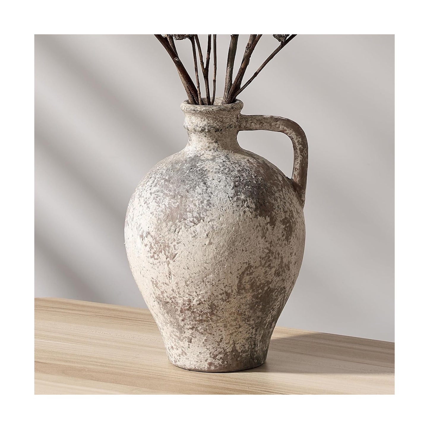 Rustic Vase / Antique Ceramic Vase / Gray- 8.3 / 8.3 Inch