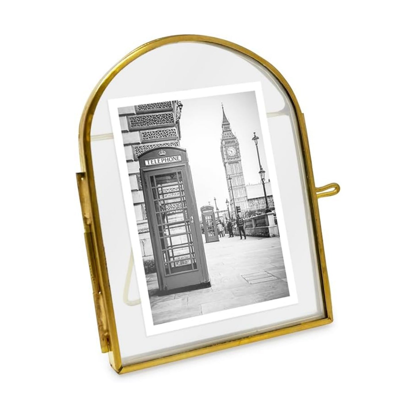 Arched Brass & Glass Metal Floating Picture Frame / 2 x 3 / Antique Gold