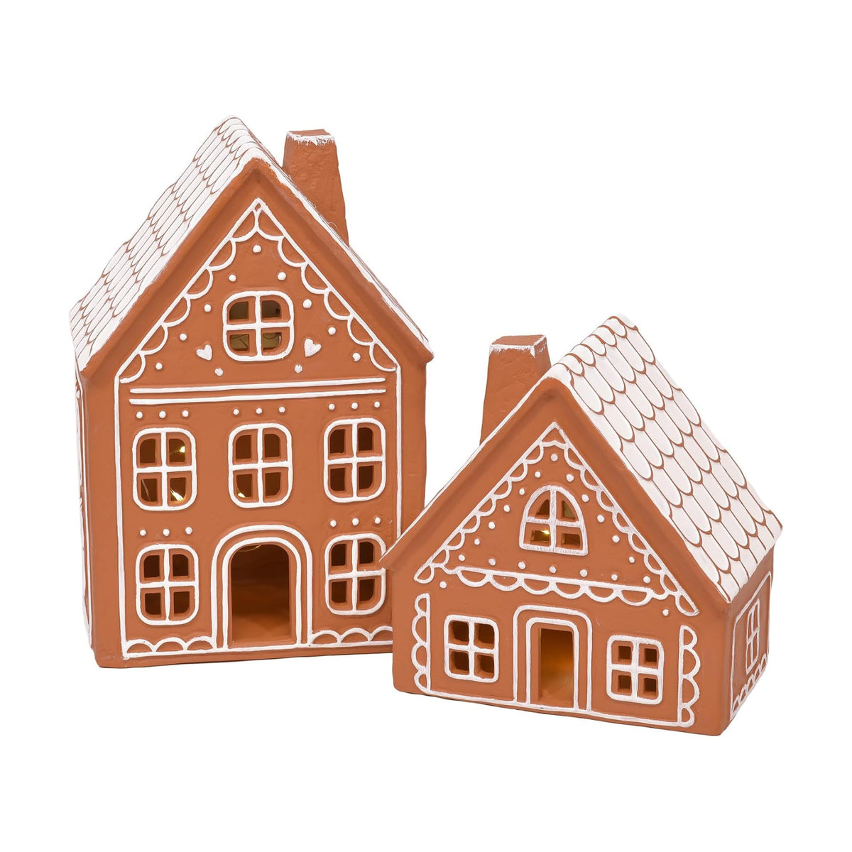 Mark Feldstein Iced Gingerbread Houses LED Figurines, Set of 2, 9 in