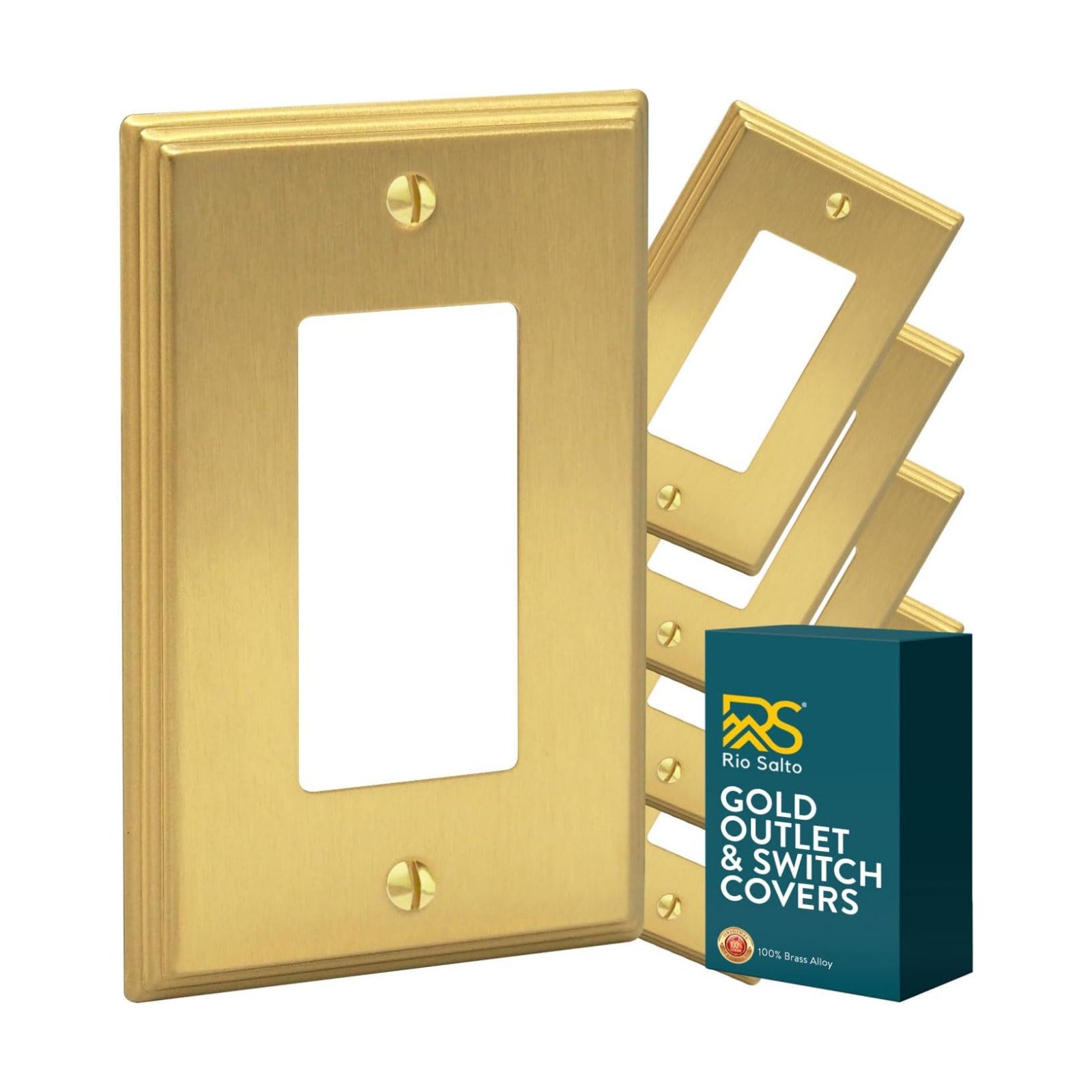 Rio Salto MIDSIZE BRASS Deco Collection Brushed Brass Gold Rocker Light Switch Wall Plate Outlet Cover Metal Single