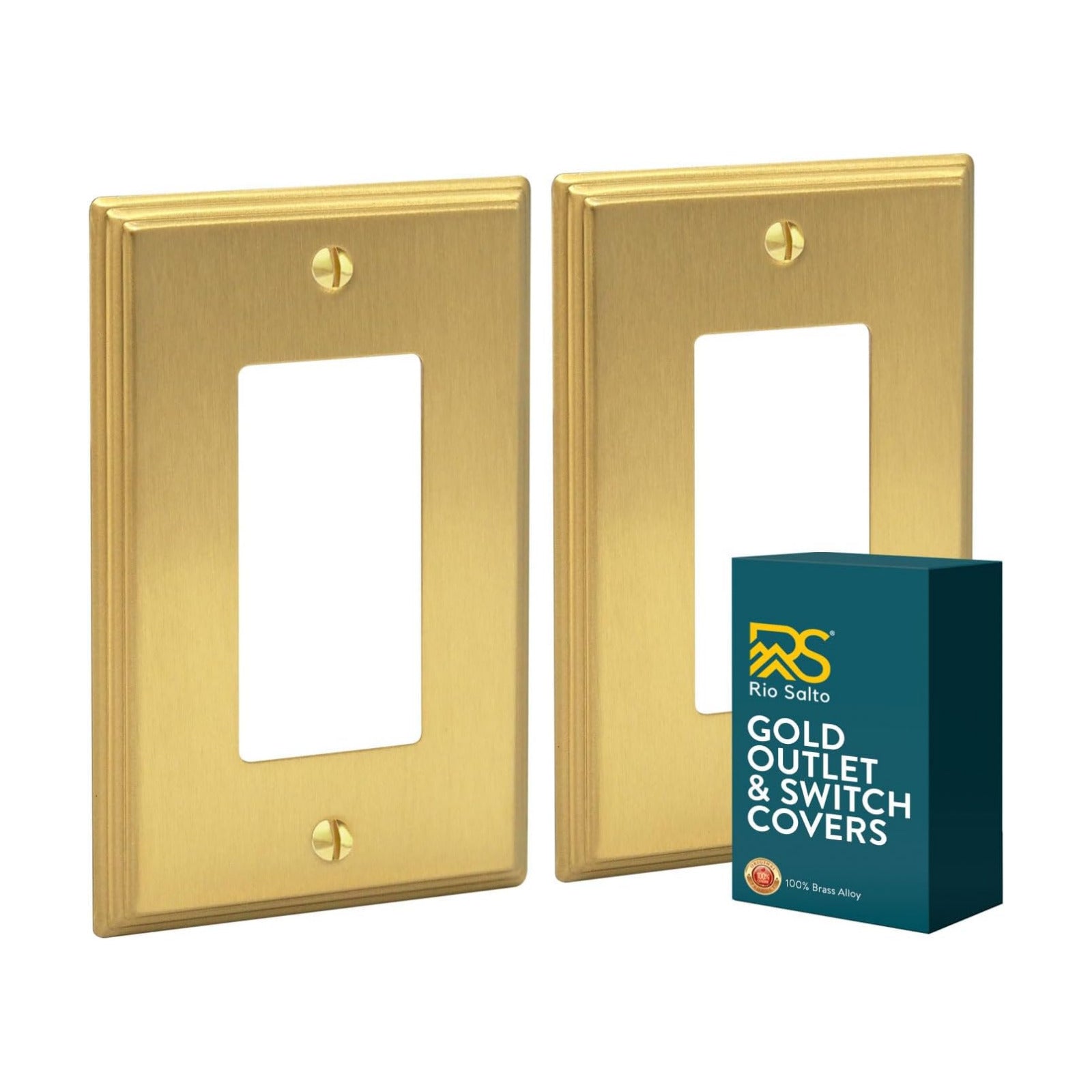 Rio Salto MIDSIZE BRASS Deco Collection Brushed Brass Gold Rocker Light Switch Wall Plate Outlet Cover Metal Single
