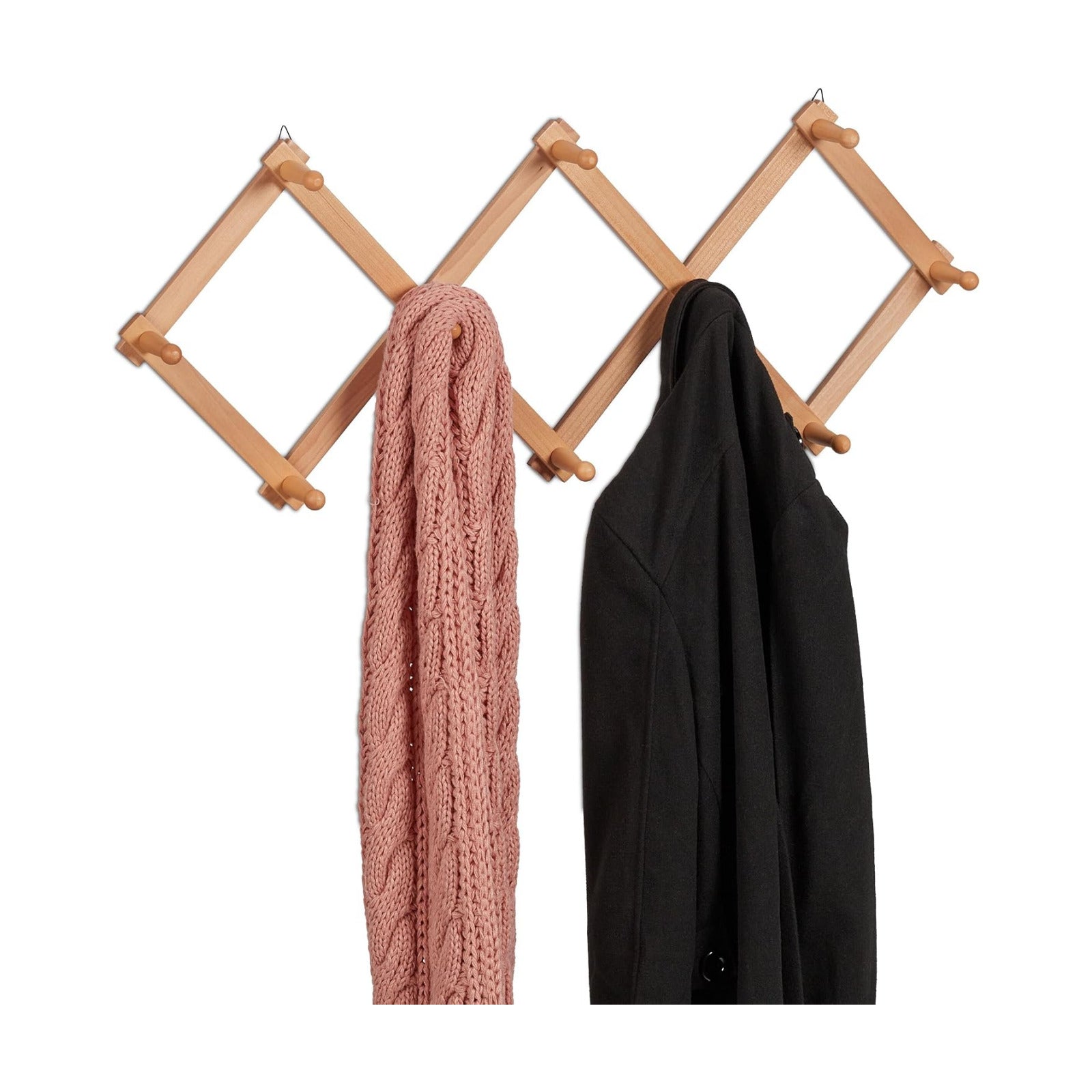 Relaxdays Wall Coat Rack, Wooden, Expandable, 10 Jacket Hooks, Hallway Outerwear Storage, 5.5 x 111 x 7.5 cm, Natural