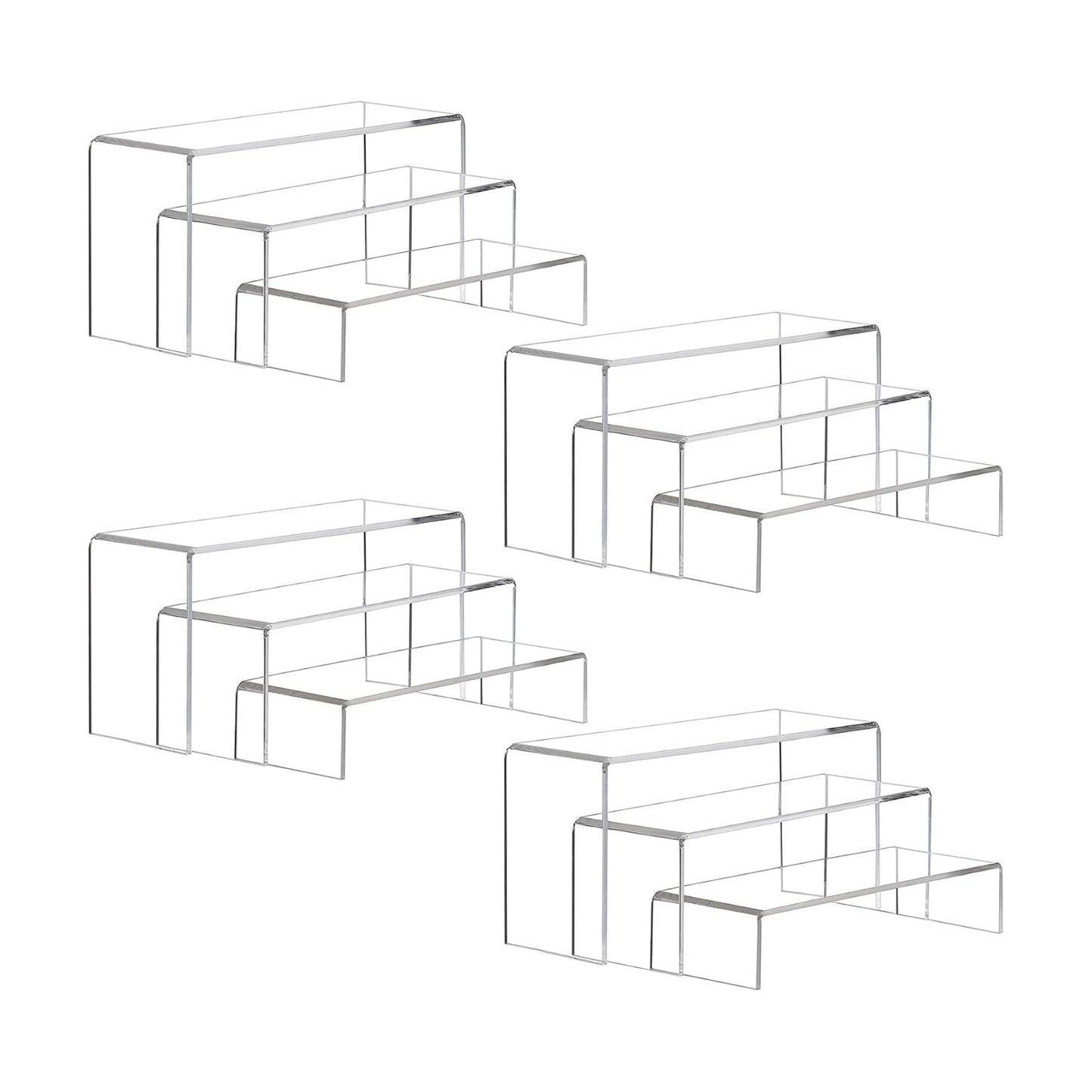12 Pack Large Acrylic Risers, 4 Set(11.2”L~11.6”L~12”L) | Clear Rectangular Stands for Display, Acrylic Shelves for