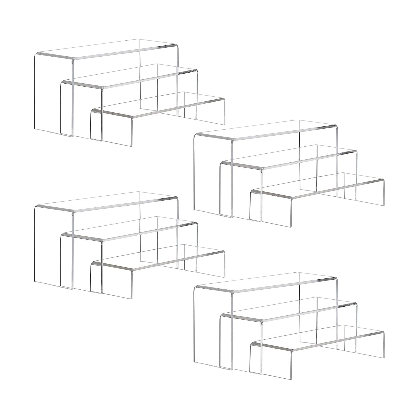 12 Pack Large Acrylic Risers, 4 Set(11.2”L~11.6”L~12”L) | Clear Rectangular Stands for Display, Acrylic Shelves for