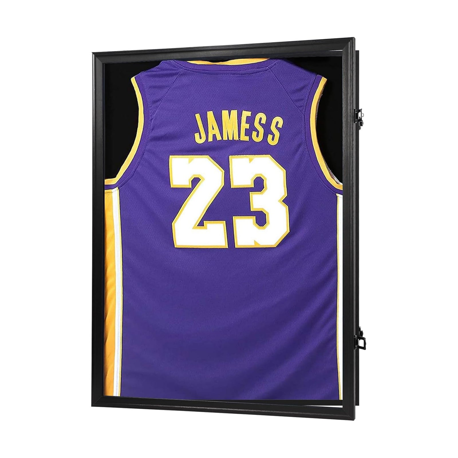Jersey Frame Display Case, Black Locks Shadow Box Sports Jersey Frame with UV Protection Acrylic and 2 Hanger for