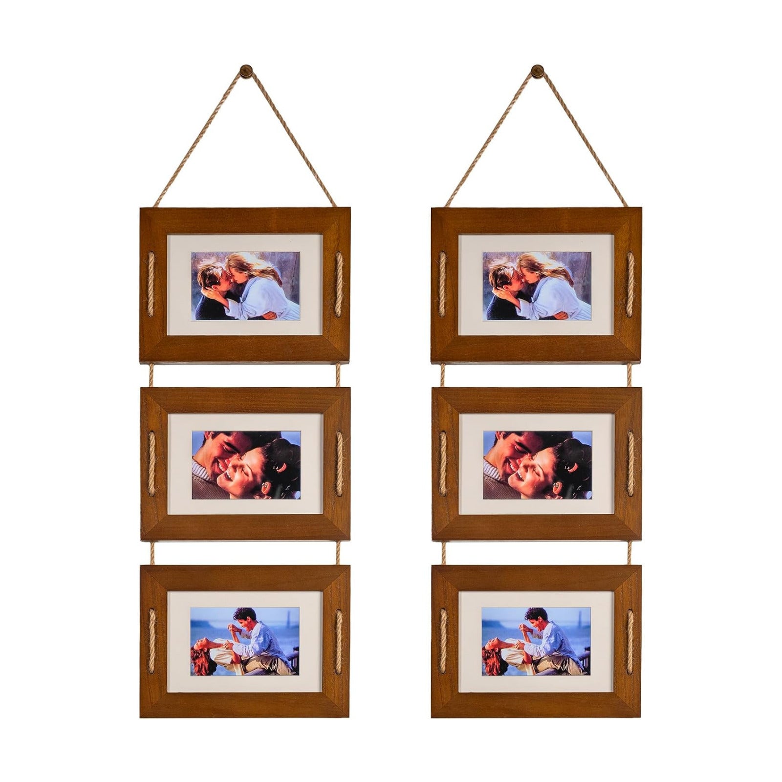 DLQuarts 5x7 Hanging Picture Frames Collage Wall Decor, 3 Opening 5x7 Matted to 3.5x5 Photo Rustic Wood Frame, Dark