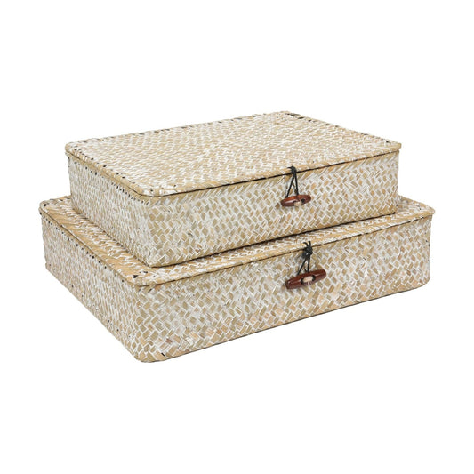 Flat Seagrass Storage Bins / Whitewash / Set of 2