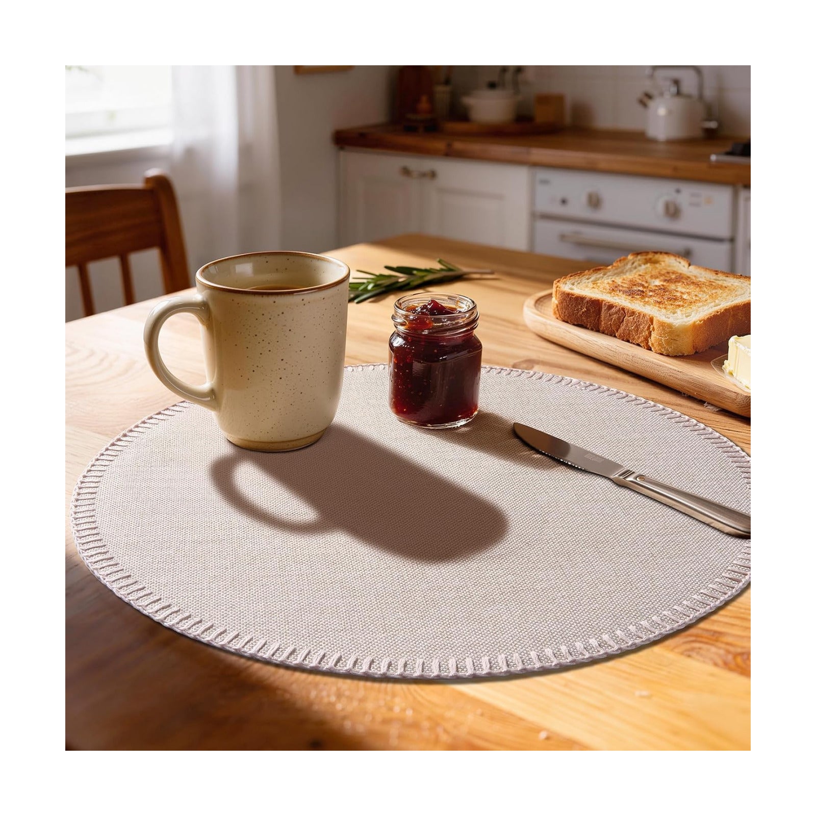 Round Placemats Set of 8 - Machine Washable Linen-Like Cloth Place Mats & Heat-Resistant for Dining Table - Ideal for