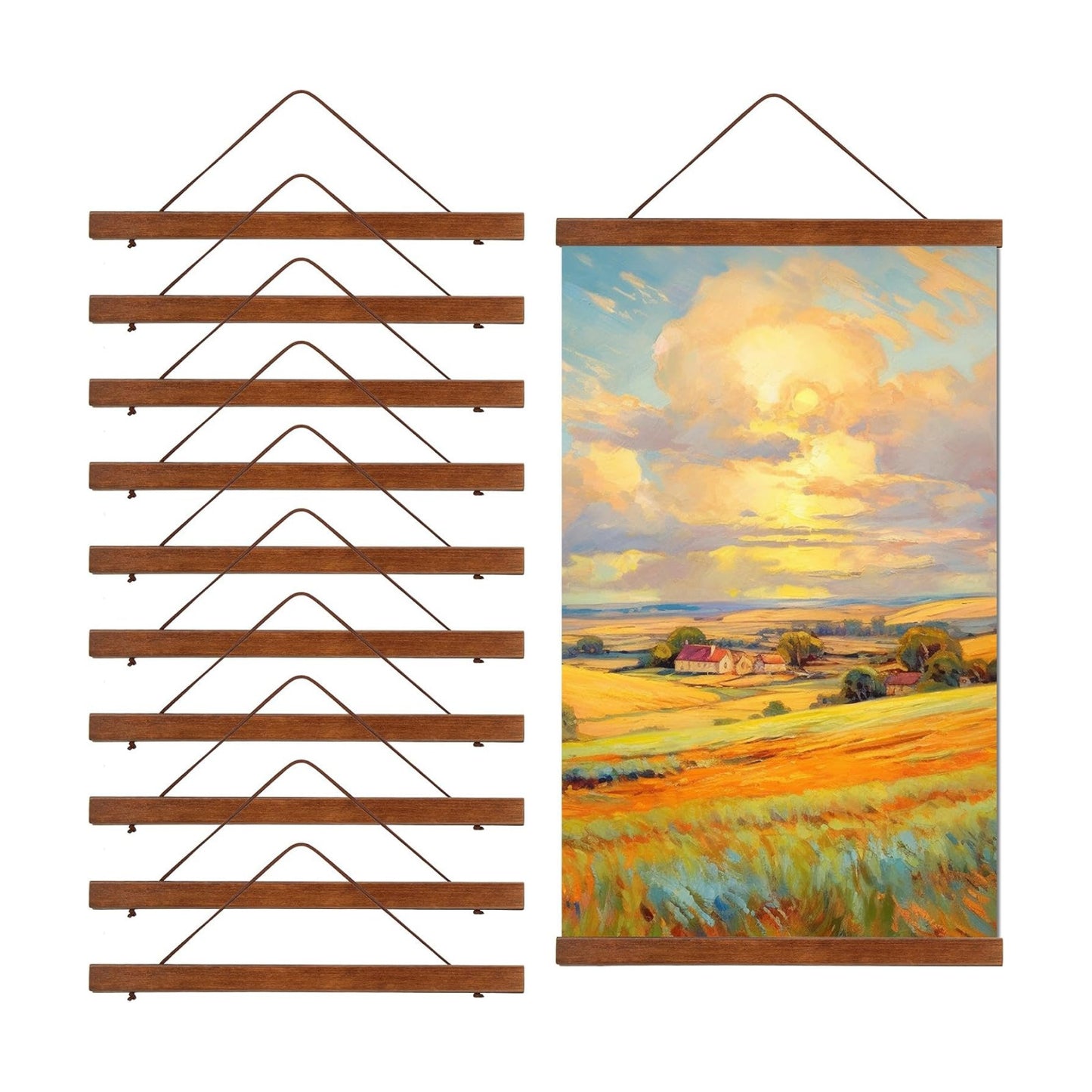 Thyle 10 Pack Magnet Poster Hanger Frame 16x24 16x22 16x20 Light Pine Wood Magnetic Rails Hanging Frame with Rope