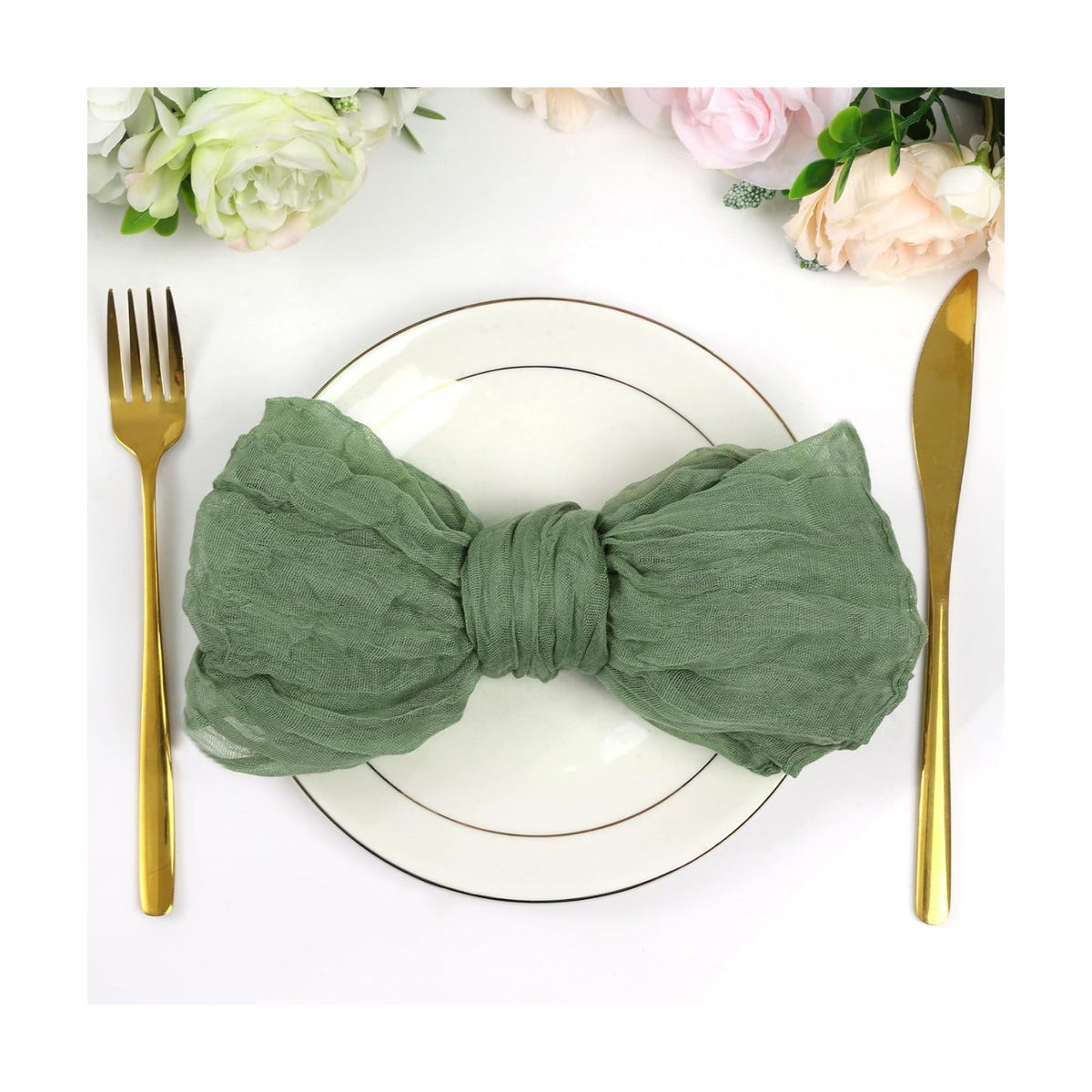 Nydotd 6pcs Gauze Cheesecloth Napkins 20 x 20 Inch Boho Dinner Napkins Wrinkled Rustic Linen Table Decorative Cloth Napkins for Wedding Party Baby Shower Family Everyday Use Easter (Sage Green)