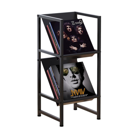2-Tier Black Metal Vinyl Record Storage Holder for Collection | Conceptual Design, Sturdy Black Metal Frame, 2-Tier