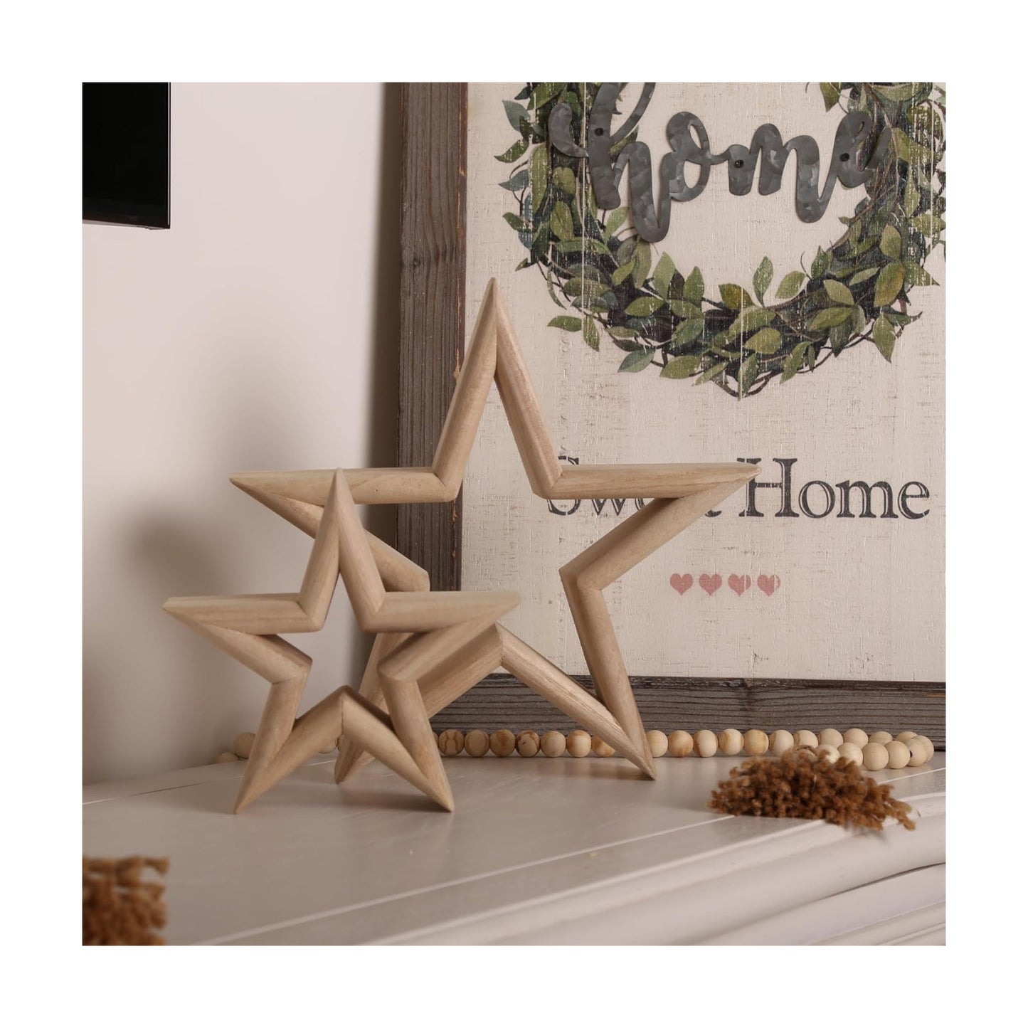 TV Stand / Tiered Tray / Natural Wood / Set of 2