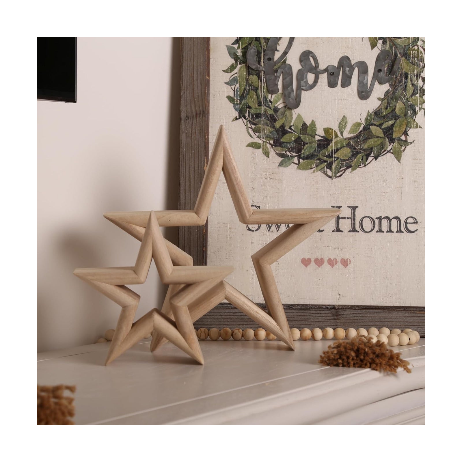 TV Stand / Tiered Tray / Natural Wood / Set of 2