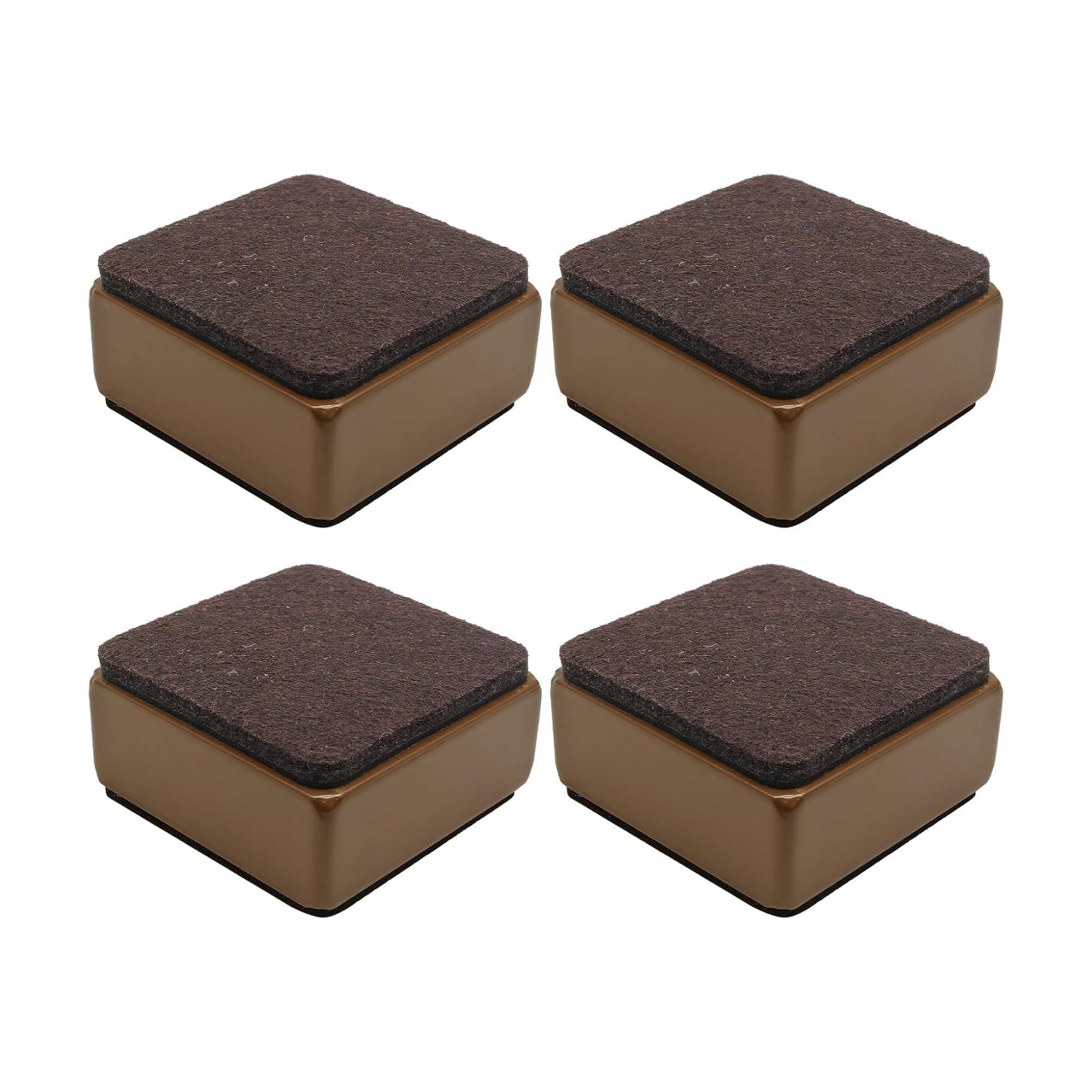 Self-Adhesive Furniture Bed Risers / Brown, Square / 2.4"L x 2.4"W x 1.2"H / Set of 4