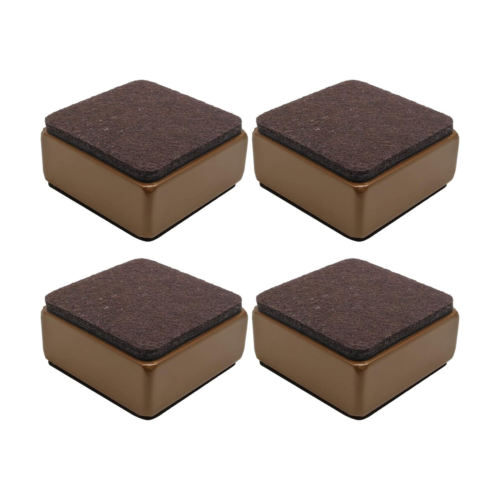 Self-Adhesive Furniture Bed Risers / Brown, Square / 2.4"L x 2.4"W x 1.2"H / Set of 4