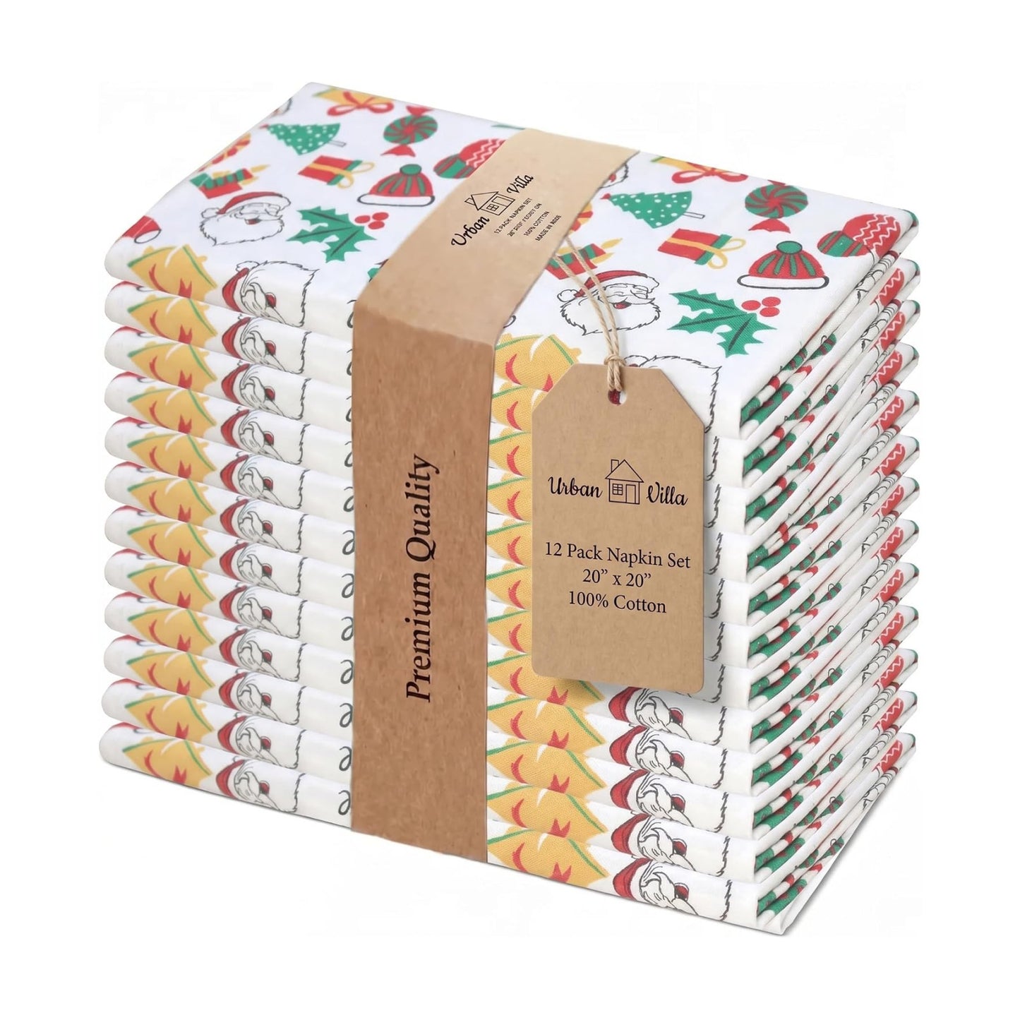 Urban Villa Cloth Napkins Cotton 20x20 (Set of 12) Xmas Print