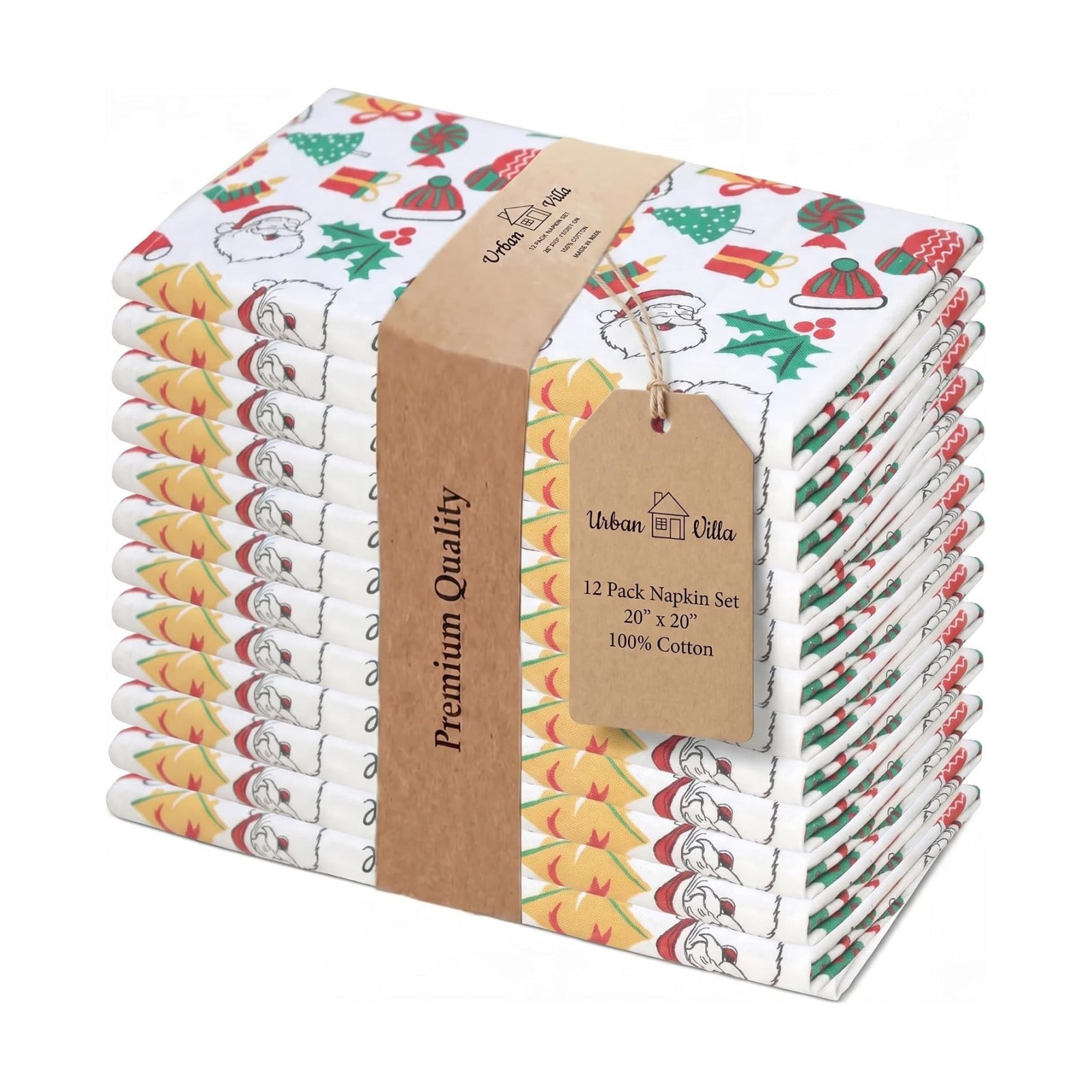 Urban Villa Cloth Napkins Cotton 20x20 (Set of 12) Xmas Print