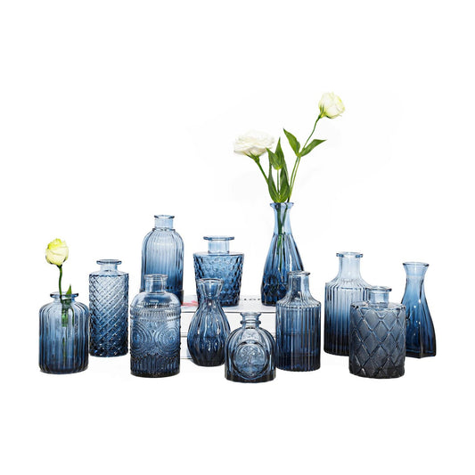 Glass Bud Vases Set / Blue / Set of 12