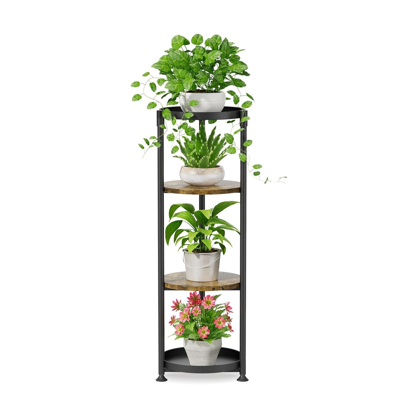 iDavosic.ly 4 Tier Corner Metal Plant Stand Indoor, 45 In Tall, Black Brown | Vertical Outdoor Flower Display Holder
