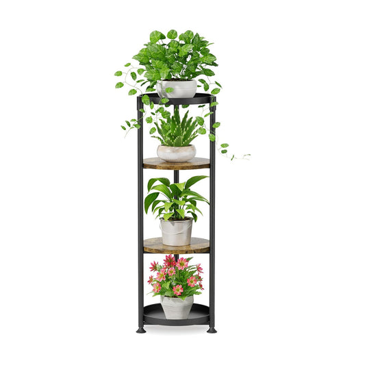 iDavosic.ly 4 Tier Corner Metal Plant Stand Indoor, 45 In Tall, Black Brown | Vertical Outdoor Flower Display Holder