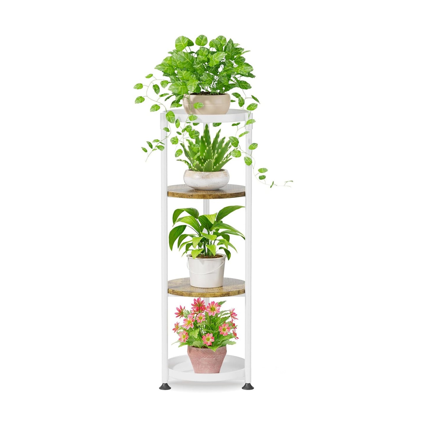 iDavosic.ly 4 Tier Corner Metal Plant Stand Indoor, 45 In Tall, White Brown | Vertical Outdoor Flower Display Holder