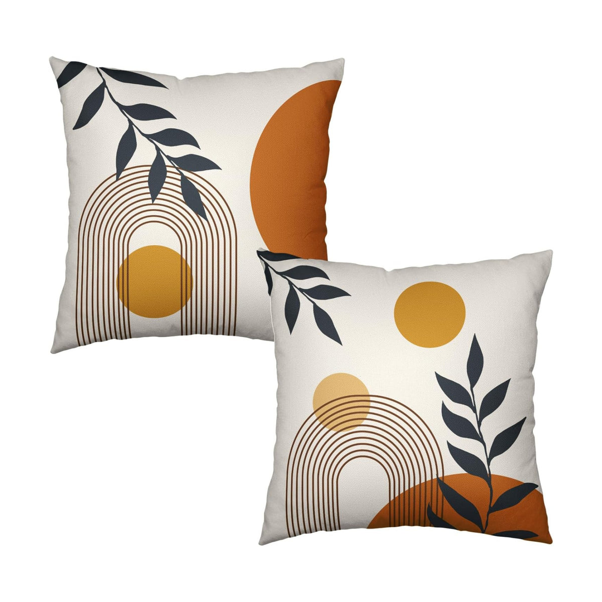Boho Abstract Sun Pillow Covers Mid Century Modern Throw Pillow Covers Minimalist Geometric Leaf Decorative Pillow Cases Bohemian Line Art Pillowcase 18x18 Set of 2 for Outdoor Couch Patio