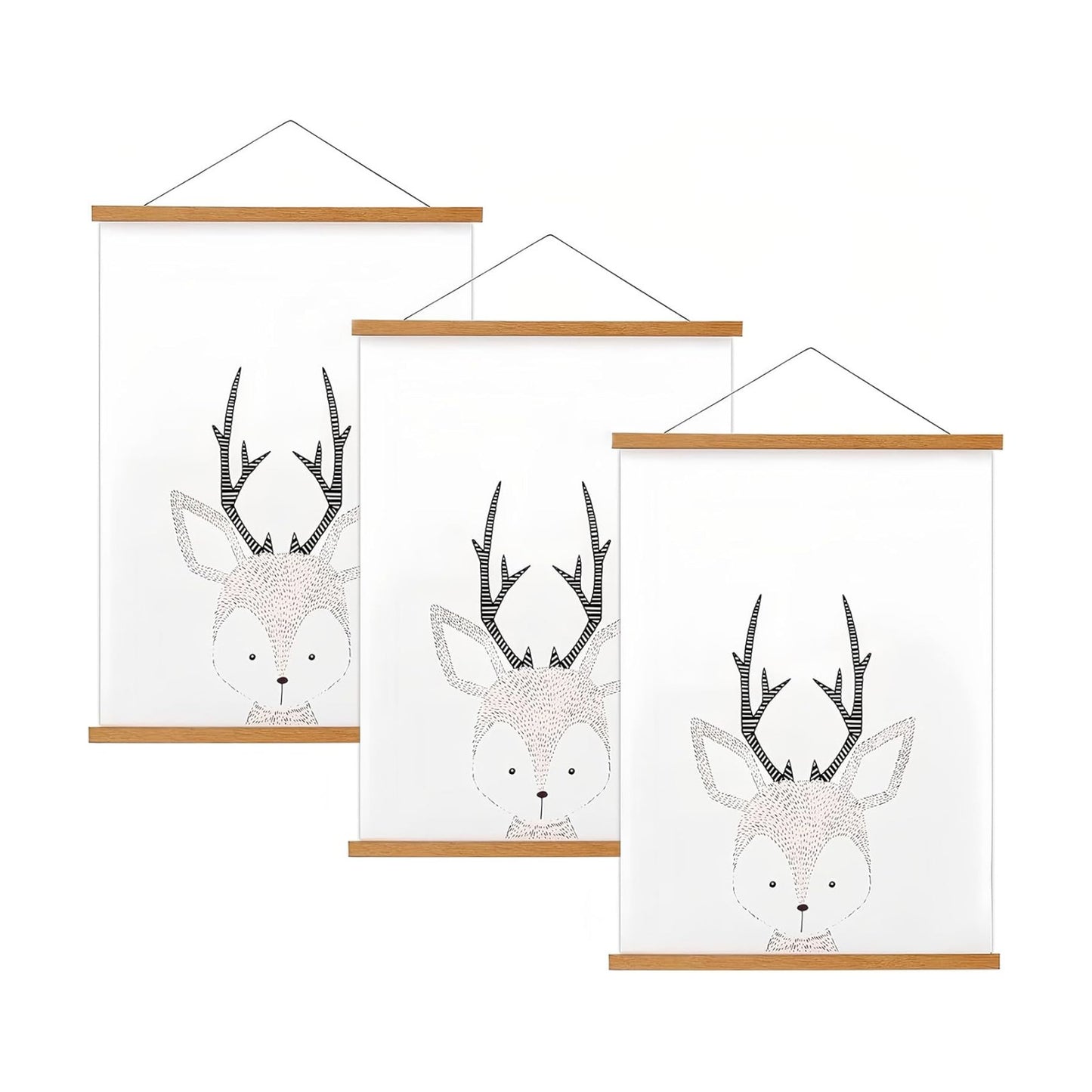 FALAMON 3 Pack Magnetic Poster Hanger Frame, 17x22 17x24 17x11 Teak Wood Magnet Poster Frame for Posters, Prints