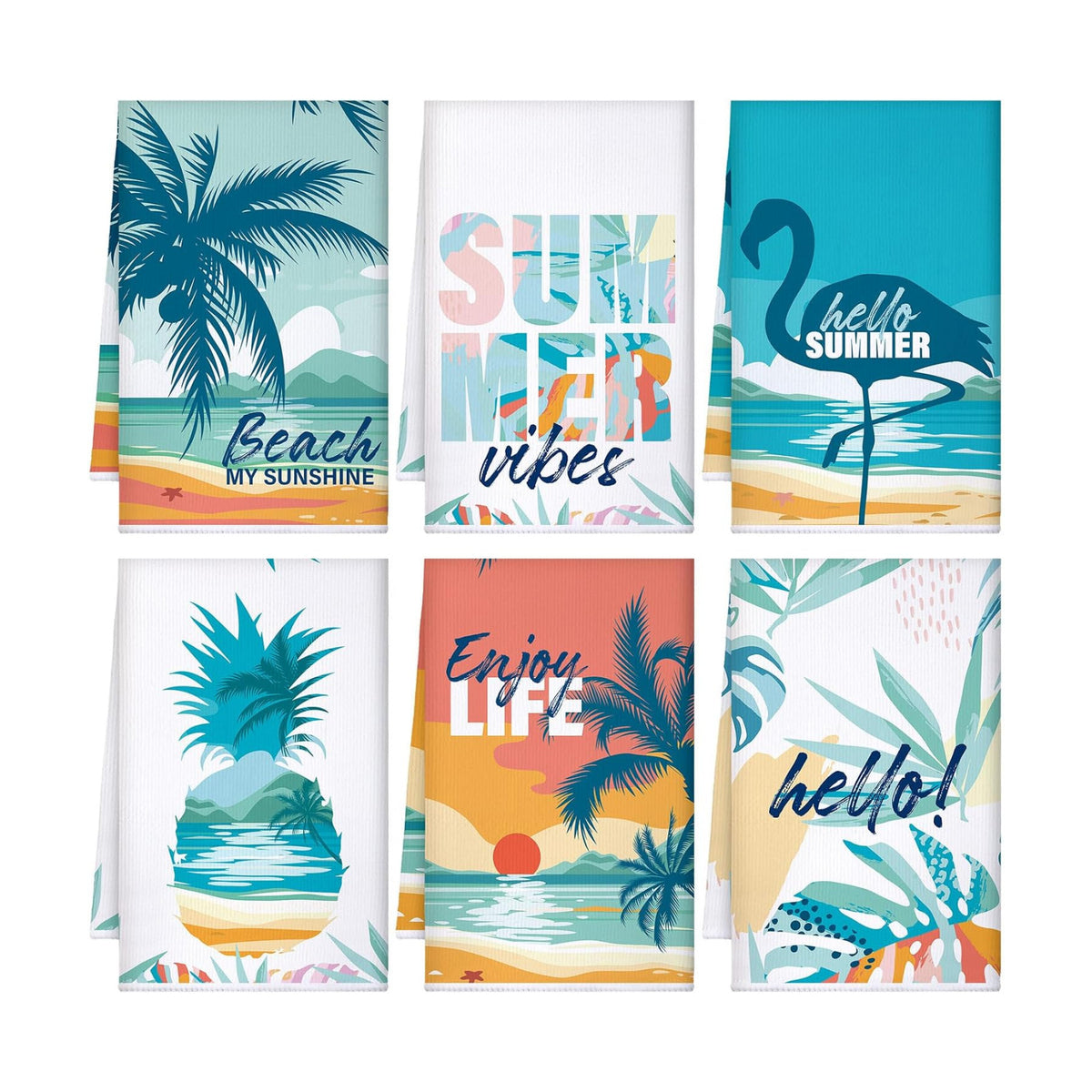 Sratte 6 Pcs Summer Kitchen Towels Beach Tropical Hand Towels, 24 x 16 Inch