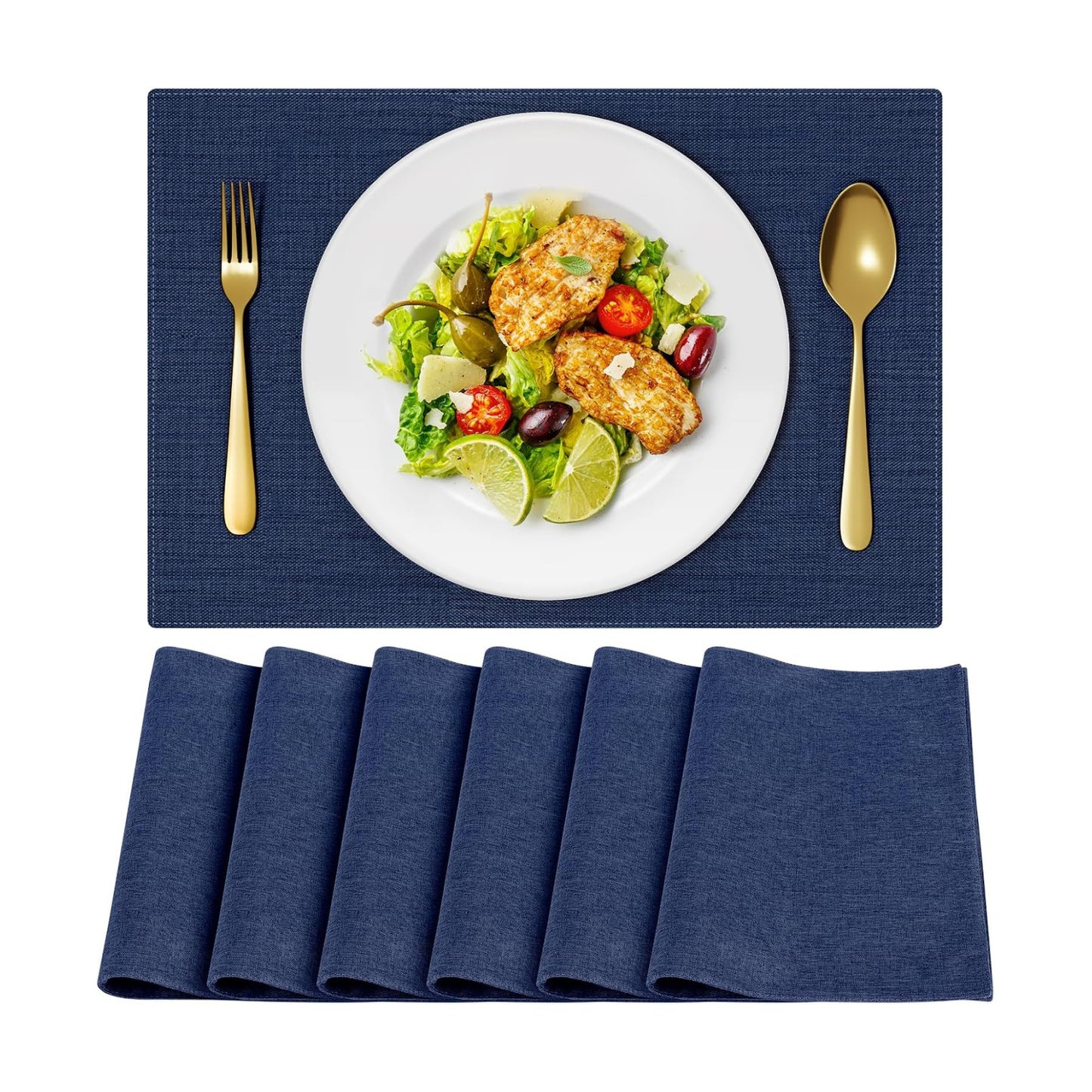Cloth Placemats, Set of 6 Heat-Resistant Cotton Linen Blend Double Layered Machine Washable Place Mats, Wrinkle Free